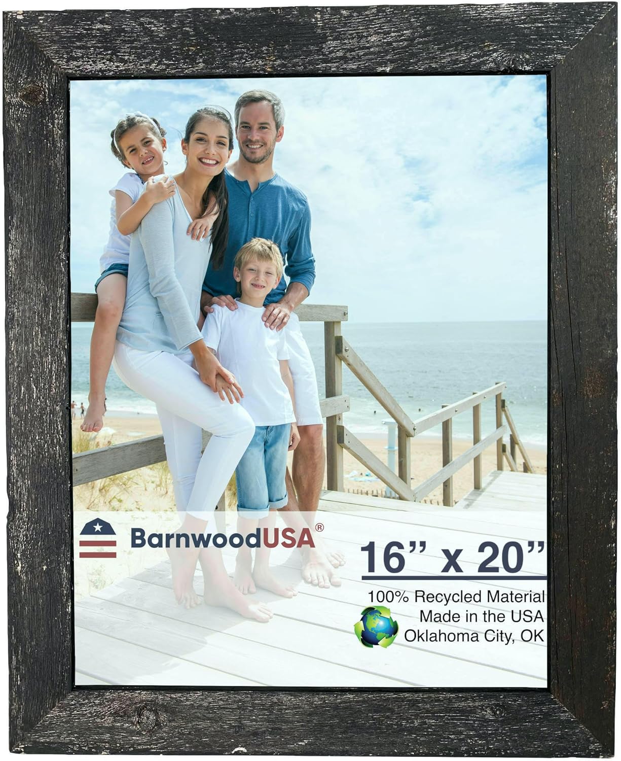 BarnwoodUSA – Marco de fotos rústicas de 3.81 cm.  1 12 pulgadas de ancho, 100% madera reciclada, color gris, Madera, negro (Smoky Black), 16×20