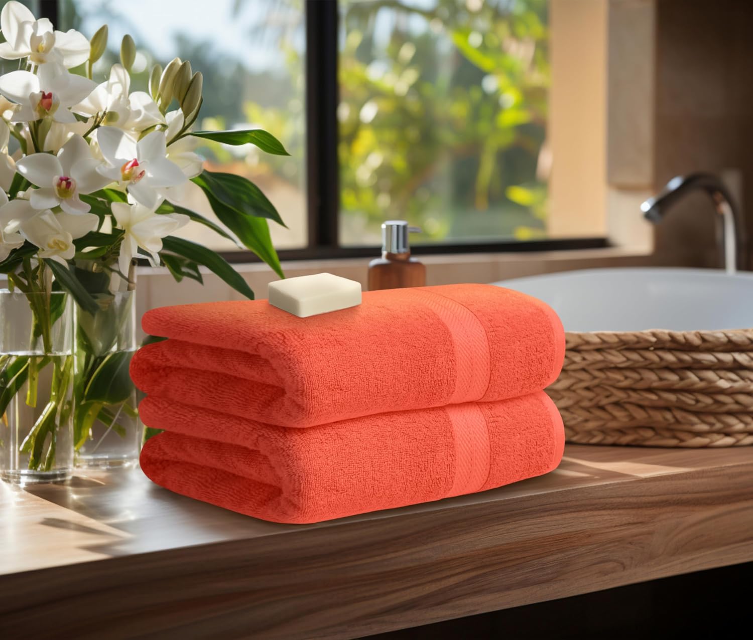 Avalon Towels Juego de 4 toallas de baño, 100% algodón de 21.16 ozm, ligeras y altamente absorbentes, toalla de secado rápido, sensación suave, 27 x