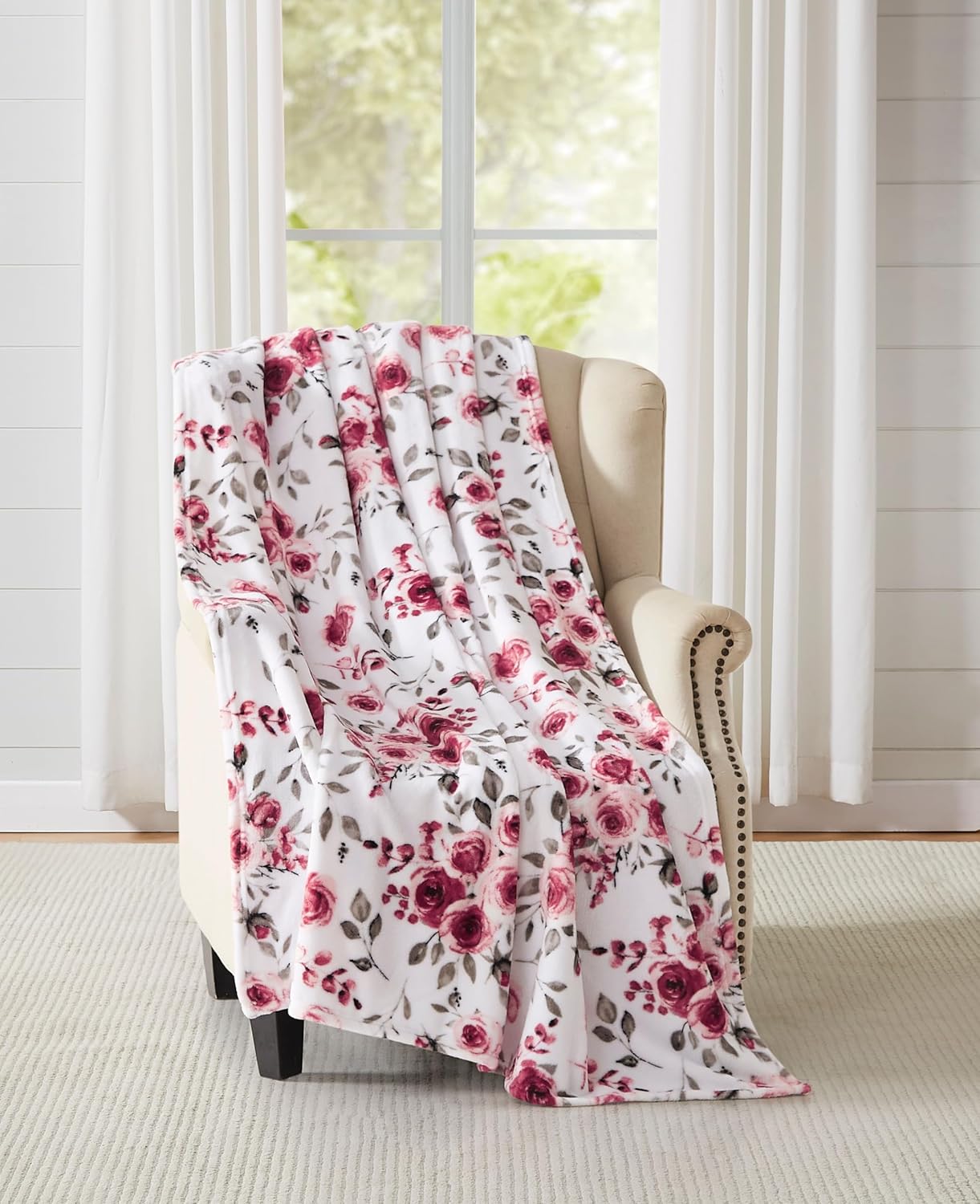 Serafina Home Manta VelSoft Durable Fleece Accent para cama o sofá (rosas rubor, 50 x 70 pulgadas)