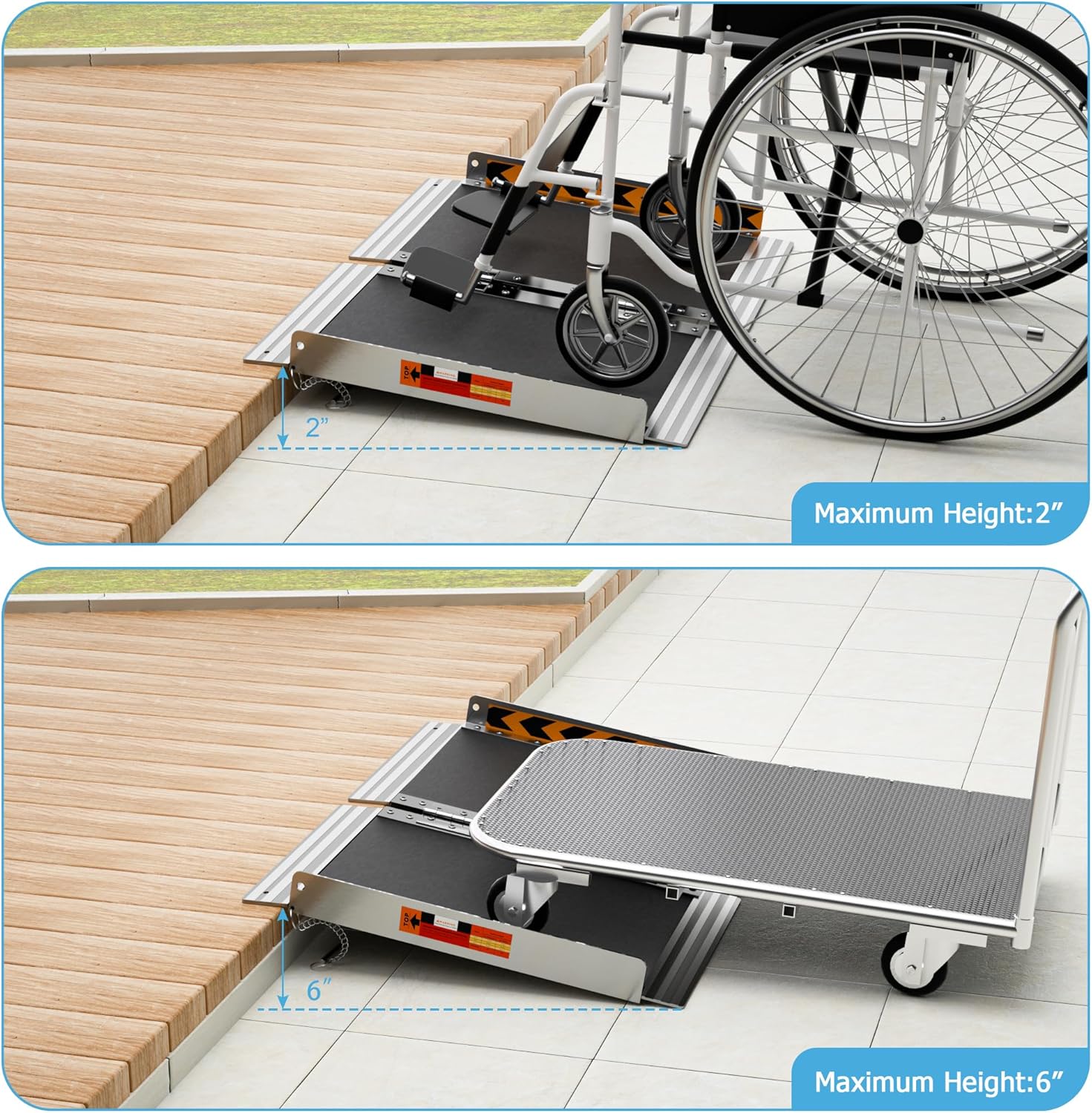 FACHNUO – Rampa portátil para silla de ruedas de 2 pies, rampas antideslizantes de aluminio para discapacitados con mango de 29.2 pulgadas de ancho