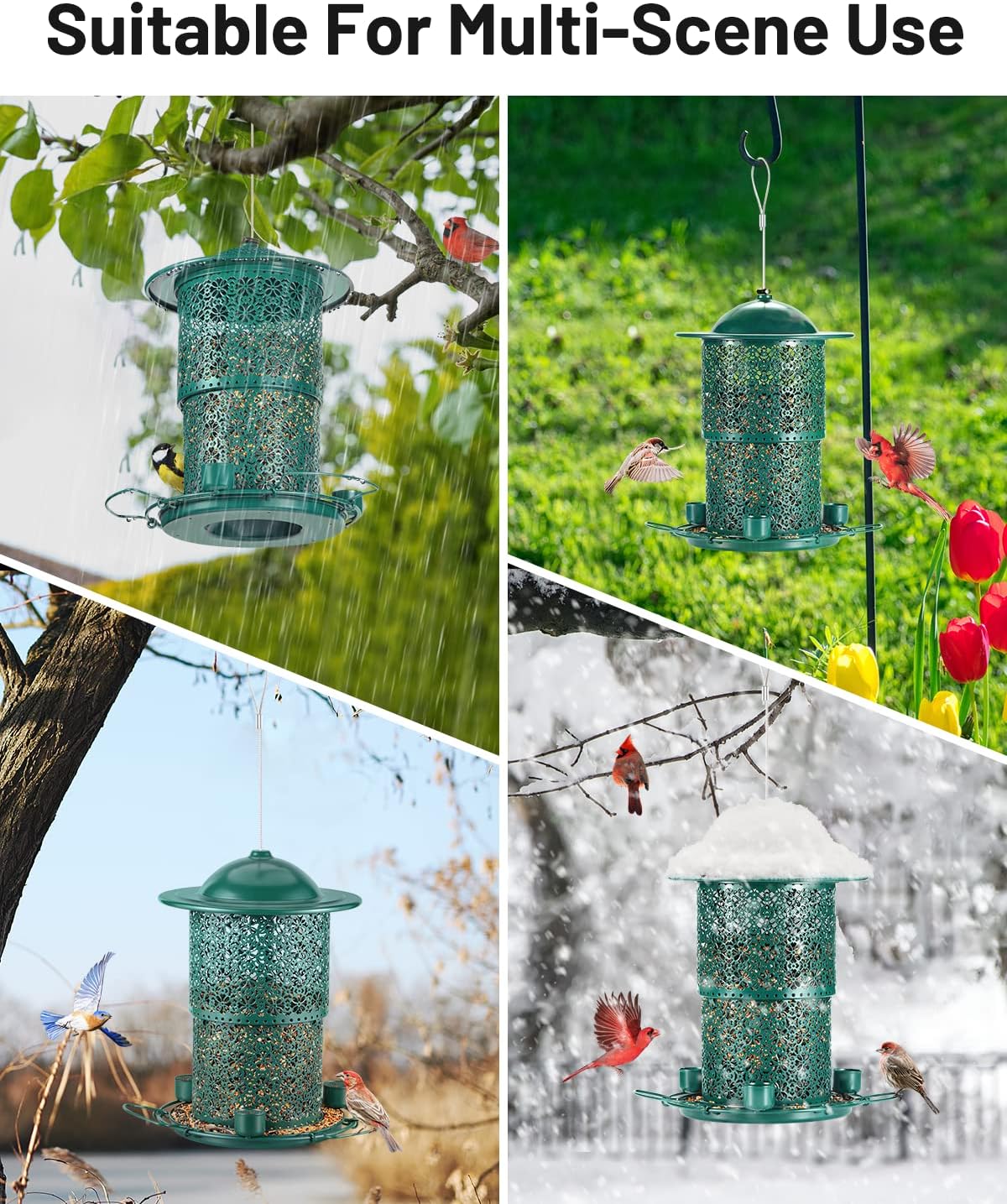 Comedero para pájaros para colgar al aire libre, 7 libras15 tazas de gran capacidad con 3 tazas de agua y percha circular de 360, comedero para