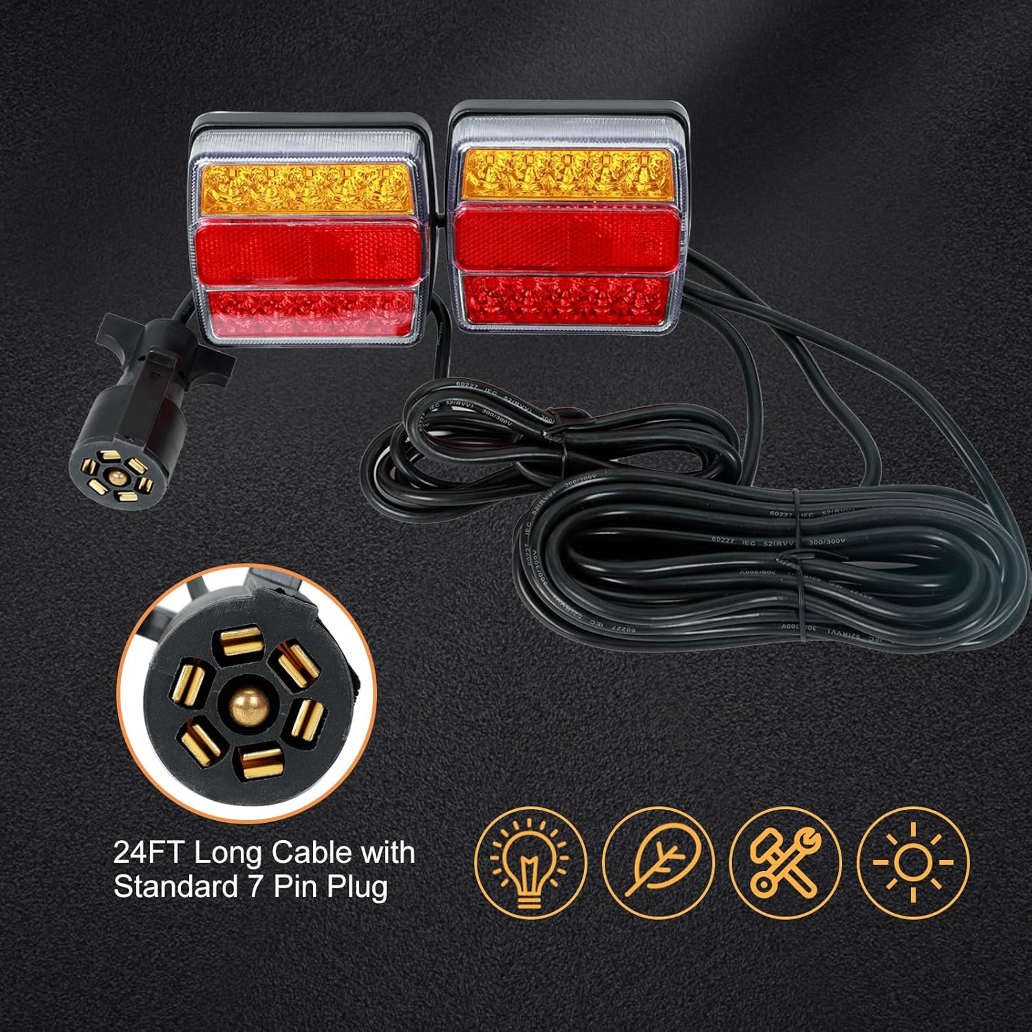 Kit de luz LED magnética para remolque, 2 luces LED universales para remolque, indicador de dirección, luz de placa de freno, impermeable IP68, imán