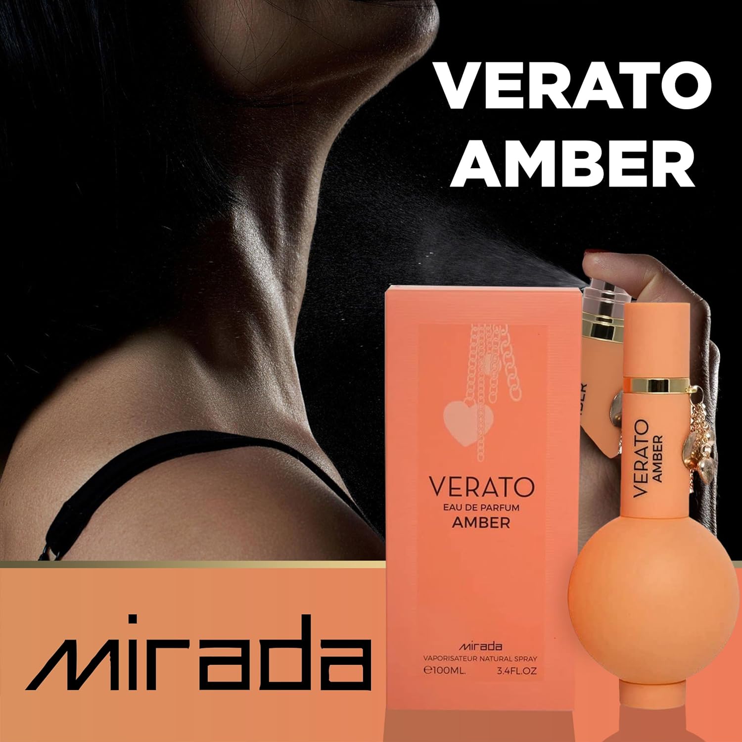 MIRADA Verato Amber, Eau de Parfum para mujer (EDP) 3.4 FL. Oz (3.4 fl oz), Perfume de mujer con notas de ylang-ylang, flores blancas, frangipani,