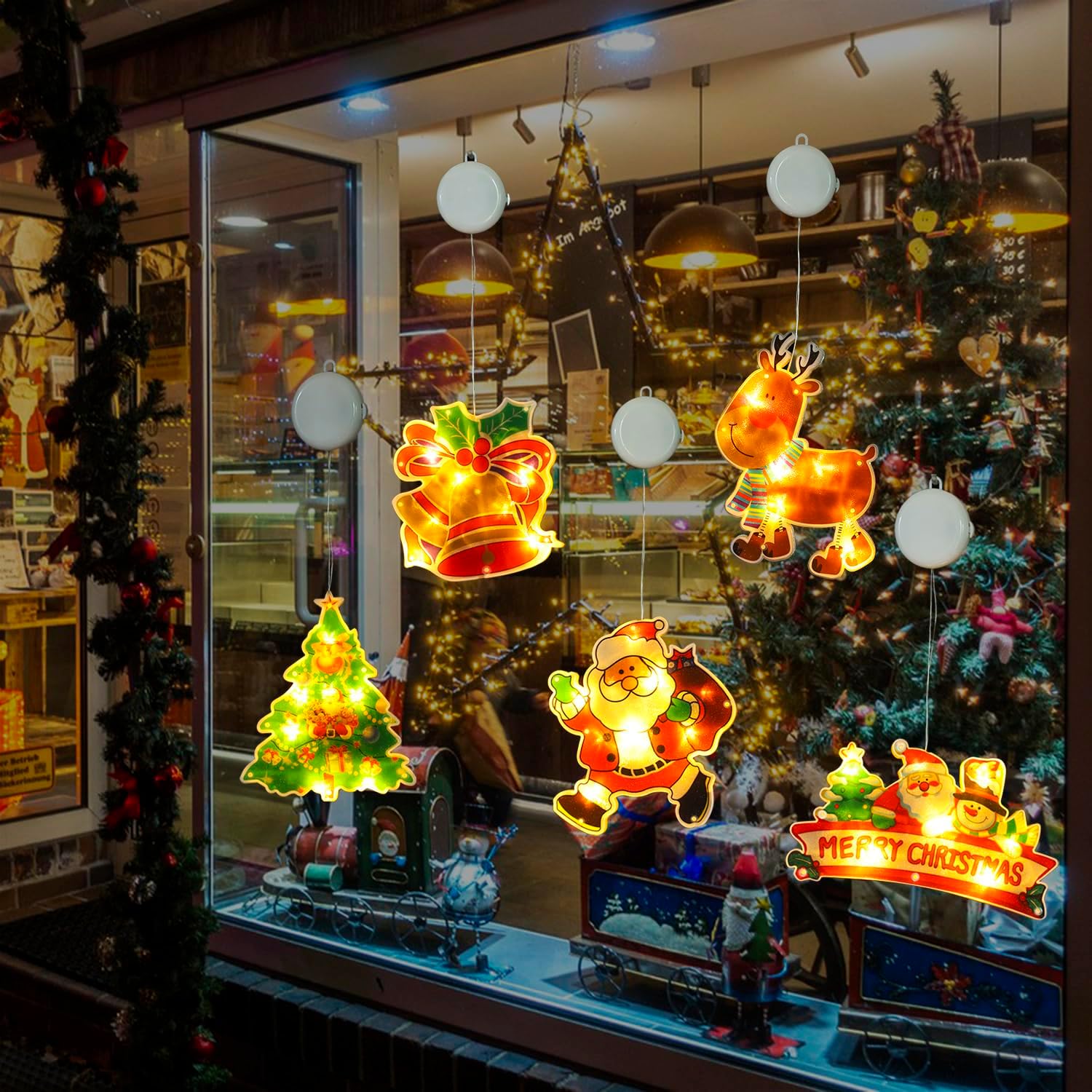 Decoraciones de Navidad, 2 luces de ventana de Navidad, funciona con pilas, luces de silueta de ventana con ventosa, temporizador para decoración de