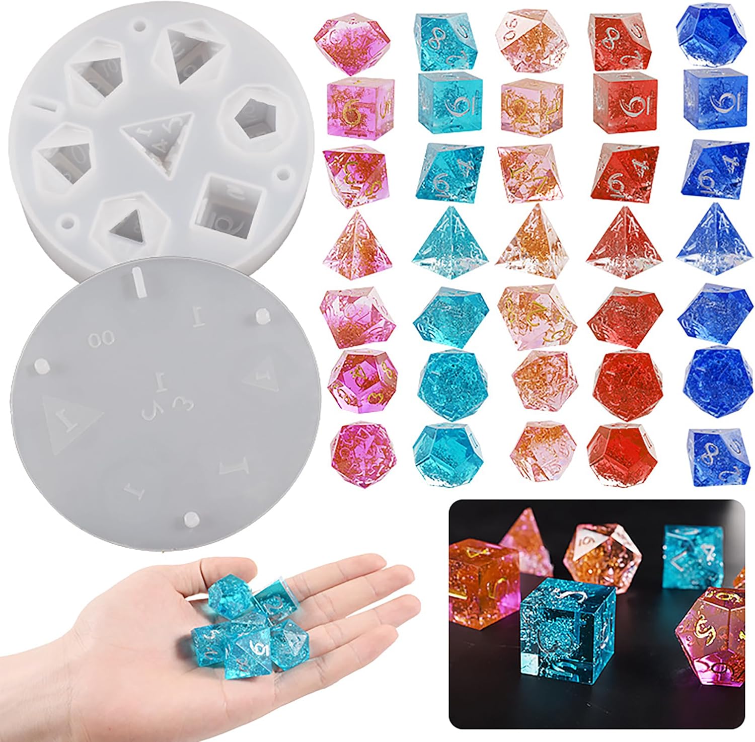 Molde para dados de 7 cavidades, molde de dados de resina para hacer resina, molde de silicona para velas para decorar el hogar, molde para hacer
