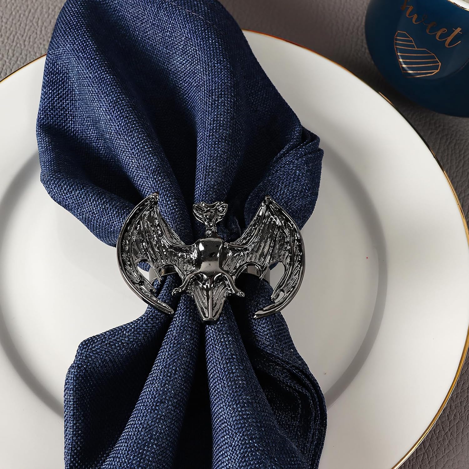 Juego de 6 servilleteros de metal, servilleteros de Halloween para cena, banquete de fiesta de vacaciones, decoración de mesa de buffet (murciélago)