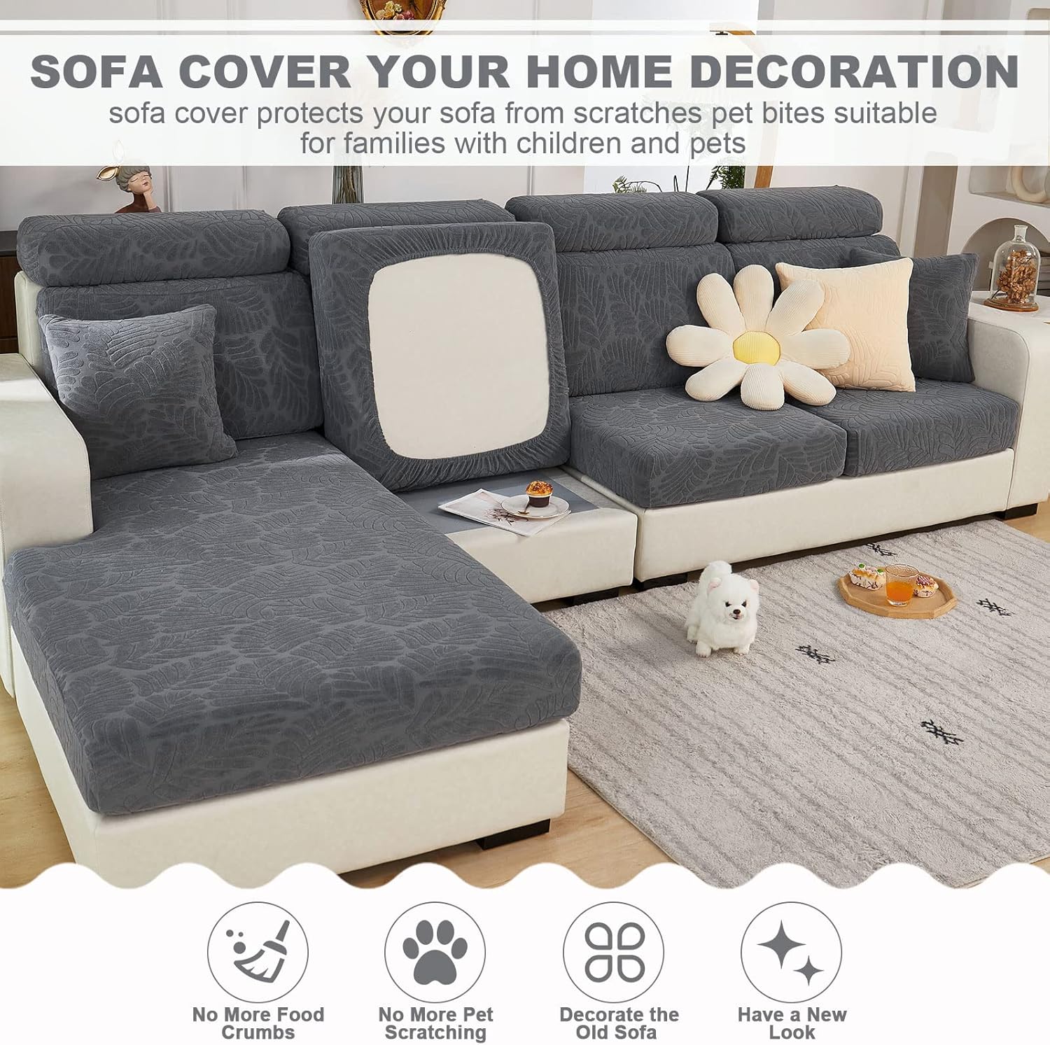 Beacon Pet Funda de sofá universal resistente al desgaste, fundas de sofá mágicas interiores, funda antideslizante en forma de L, funda de sofá