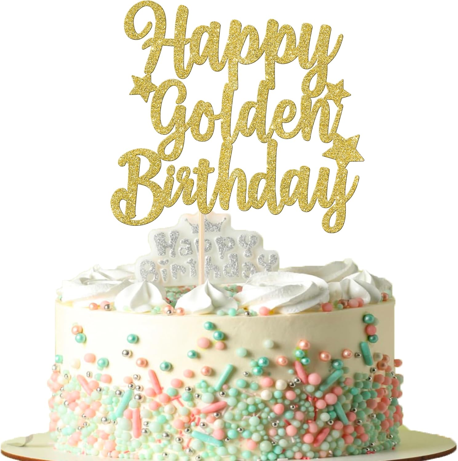 Rsstarxi 1 paquete de decoración de pastel de cumpleaños dorado con purpurina dorada para decoración de pastel de cumpleaños de 14, 16, 18, 30, 50,