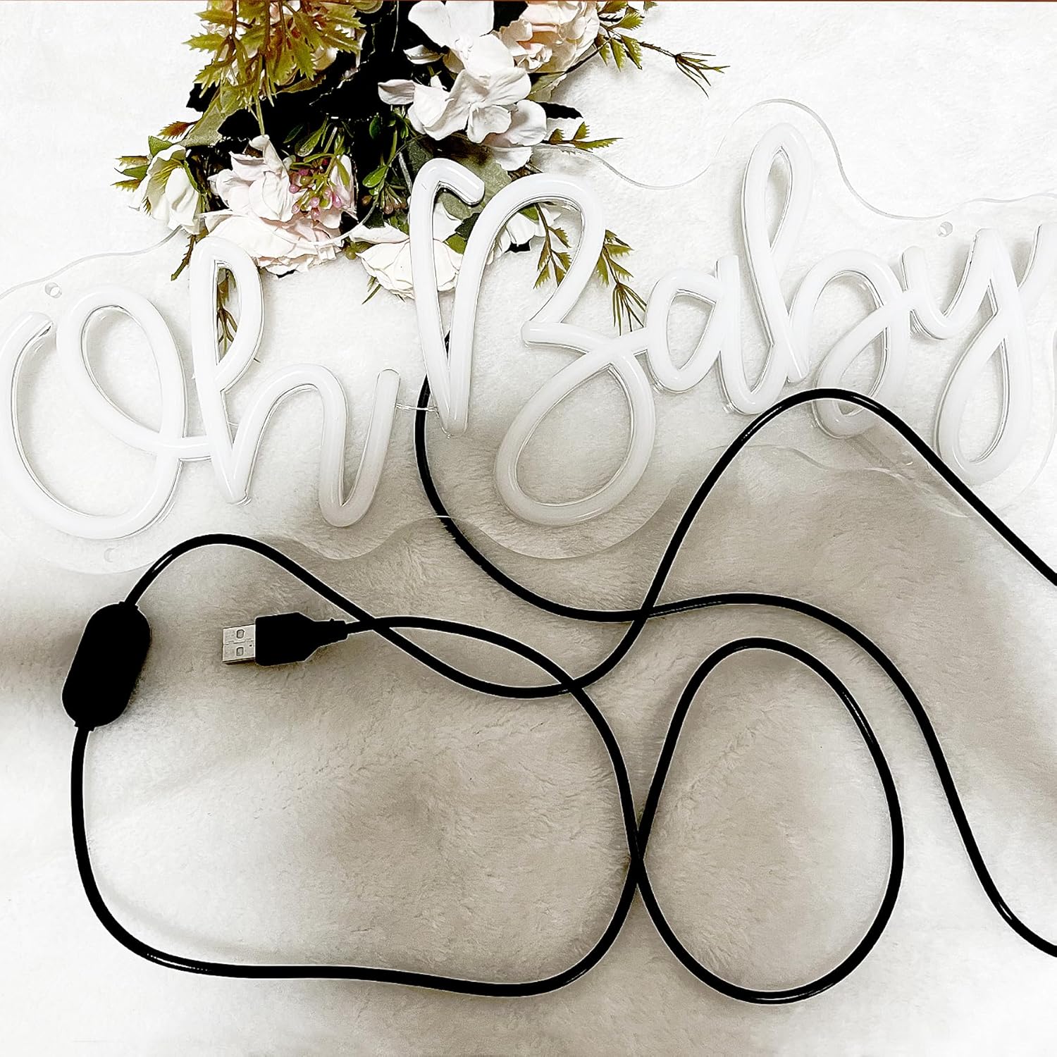 Letrero de neón con texto en inglés “Oh Baby” para decoración de pared, letrero LED de Oh Baby para dormitorio, pared de bebé, cuarto de bebé,