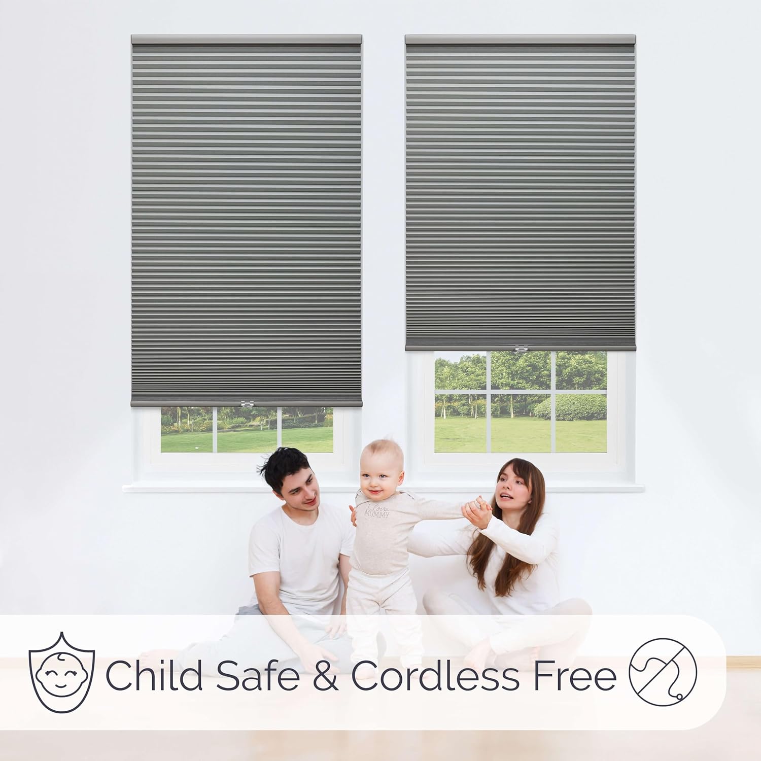 Linen Avenue Persiana celular opaca estándar inalámbrica de 26 12 pulgadas de ancho x 84 pulgadas de alto, muselina