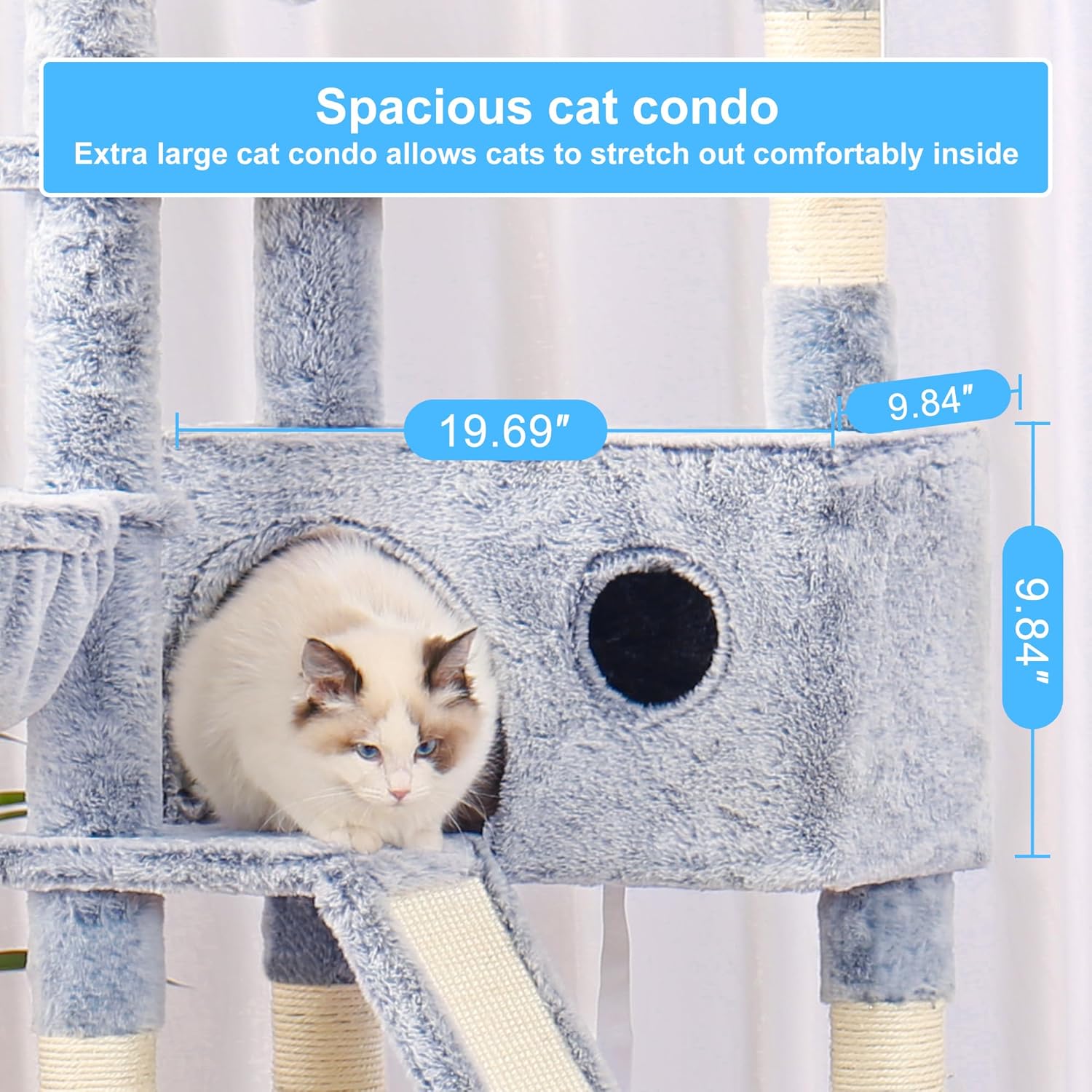 Hey-brother Árbol para gatos, torre para gatos de 61 pulgadas para gatos de interior, casa para gatos con plataforma acolchada, bolas de juguete,