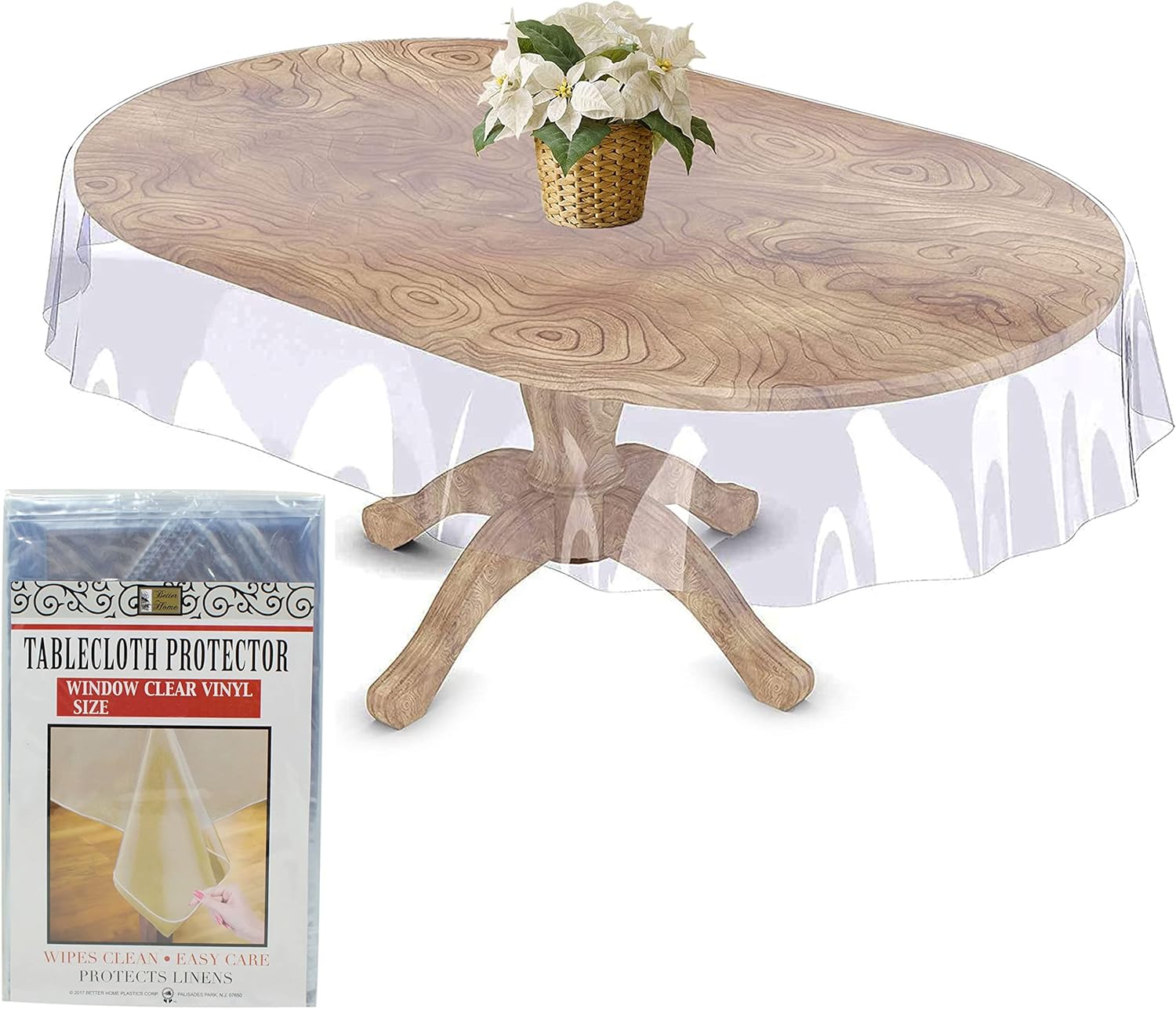Mantel ovalado de vinilo resistente al agua, protector de mesa de 60 x 90 pulgadas, 1 mantel ovalado de vinilo resistente al agua, protector de