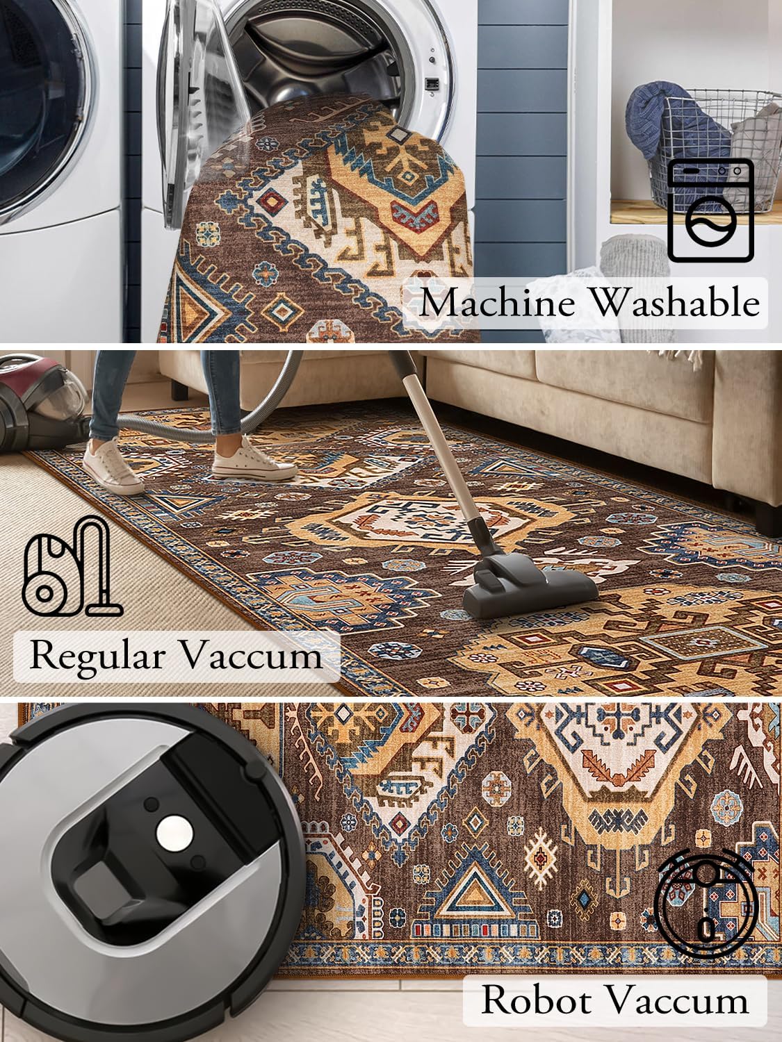 Lahome Alfombra oriental de cocina de 2 x 3, color marrón, para interiores, entrada, entrada, entrada, vestíbulo, suelo, ultrafina, de pelo bajo, no