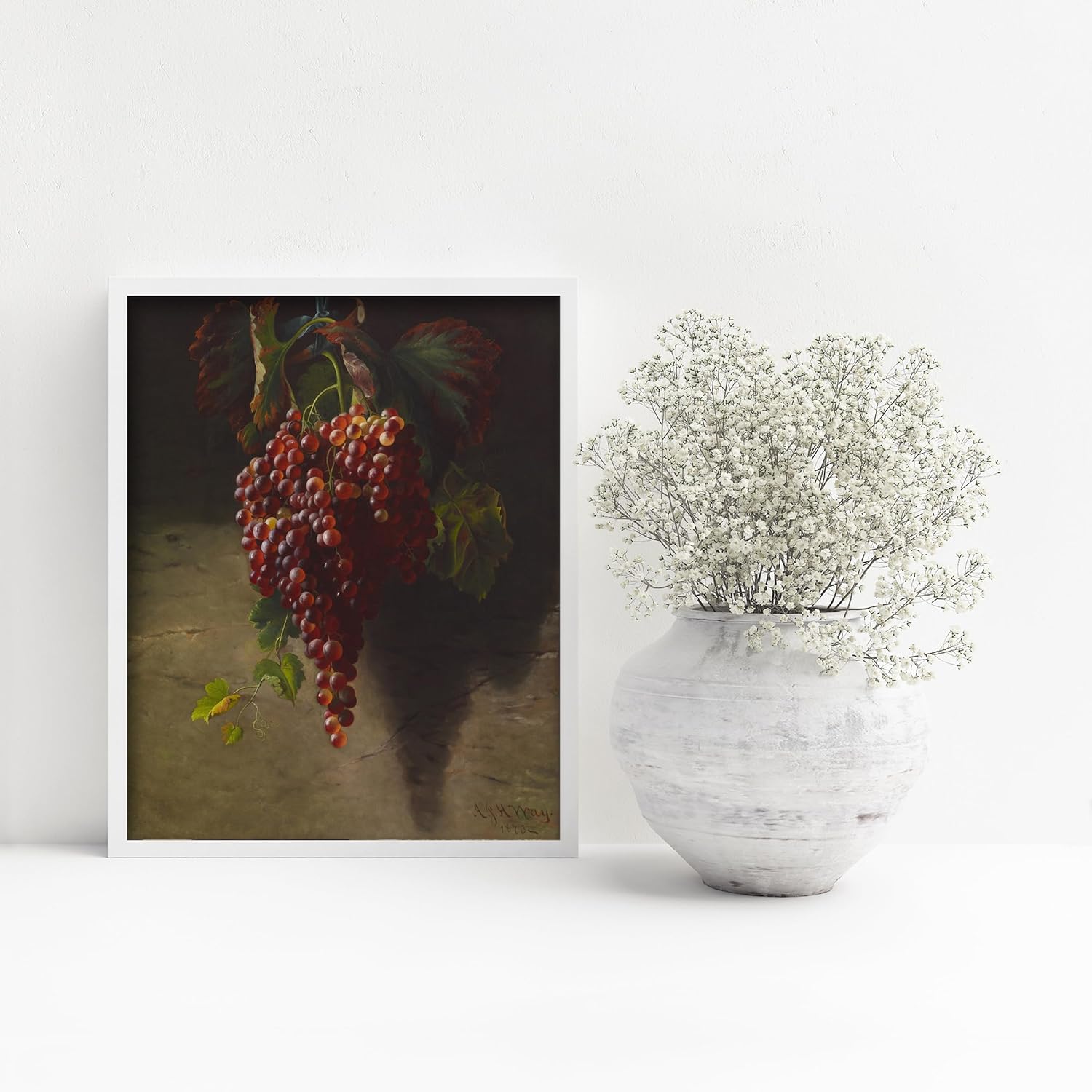 CLOUD NINE PRINTS  Racimo de uvas, estampado vintage de frutas de racimo de uvas, arte de pared de cocina de campo, decoración roja rústica, arte de