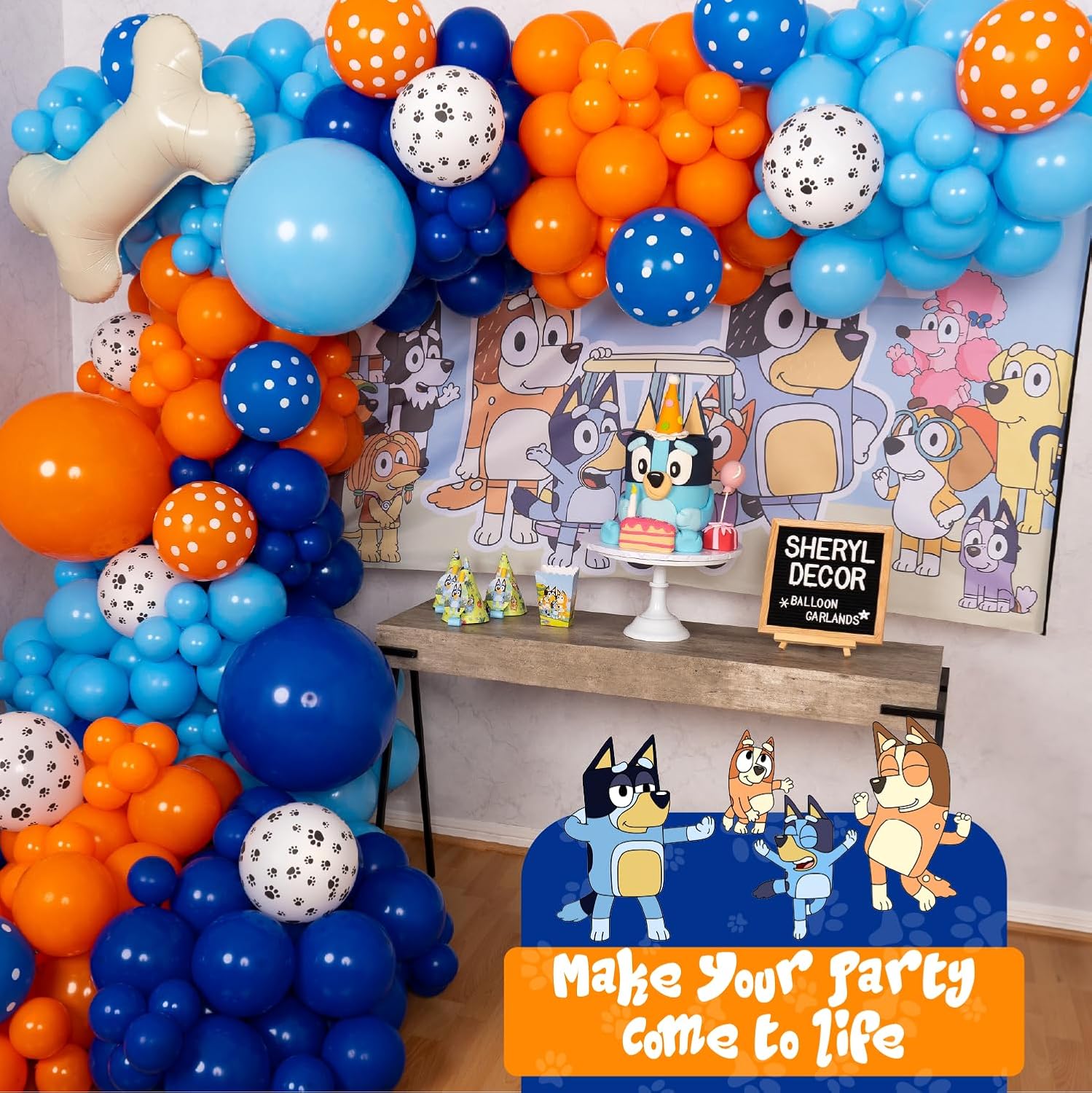 Kit de arco y guirnalda de globos azules todo en 1 con hueso de perro  Globos azules pequeños y grandes para fiesta de cumpleaños en azul y naranja