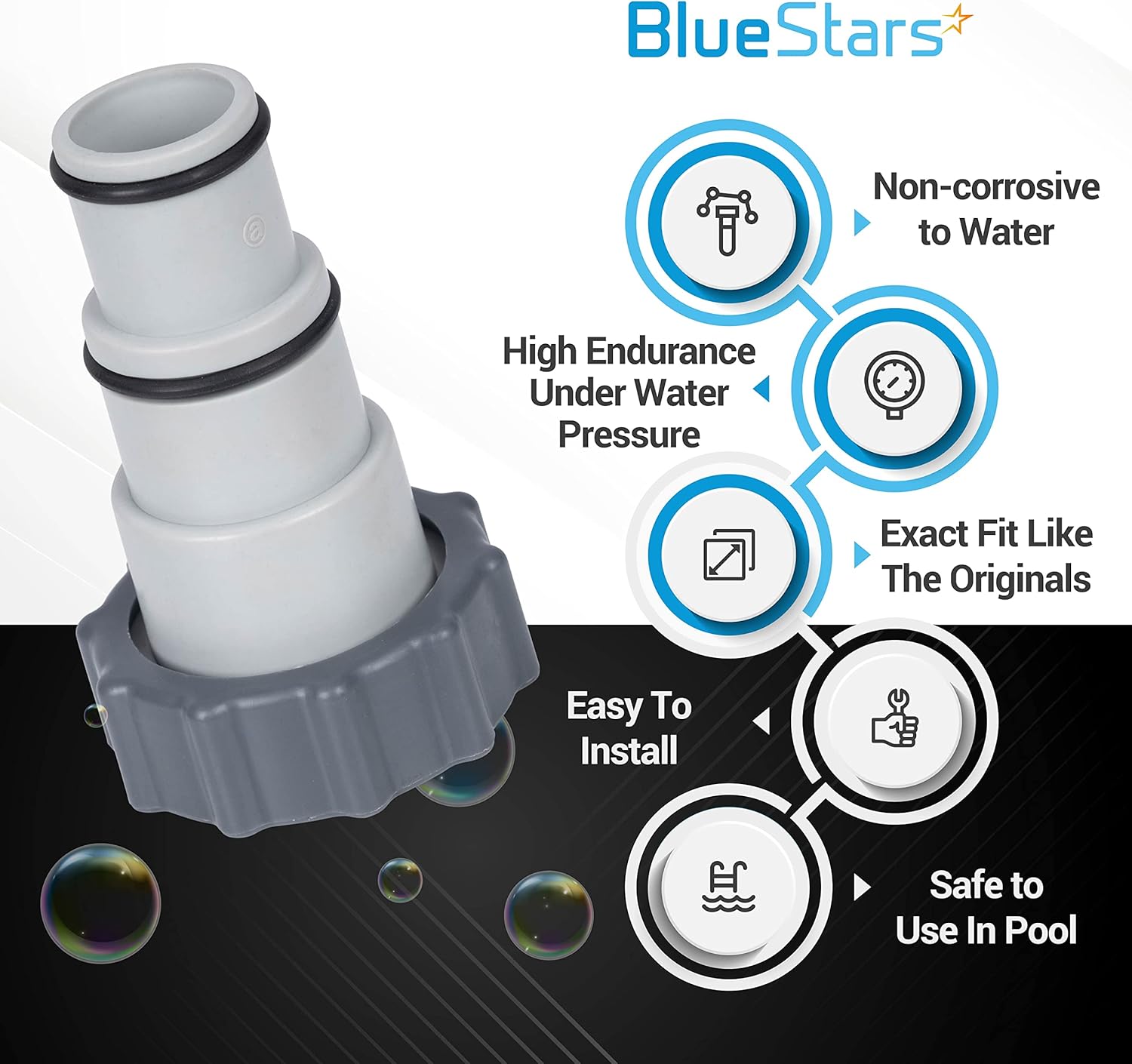 BlueStars – Adaptador de manguera con pieza de repuesto para collar, ajuste exacto para Intex Fit para bombas de conexión roscadas, convierte
