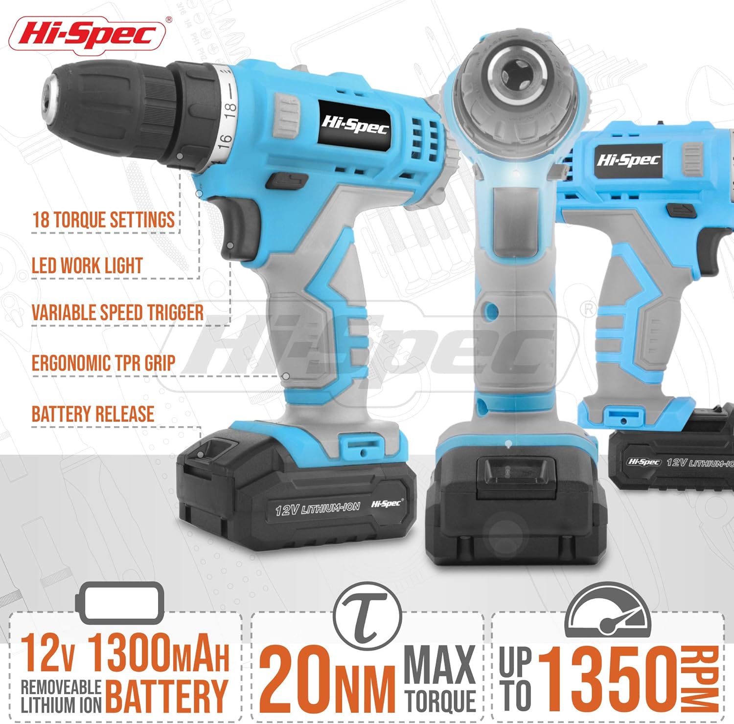 Hi-Spec 85pc azul pequeño hogar DIY kit de herramientas conjunto conjunto con 12 V batería eléctrica taladro conductor kit y conjunto de brocas