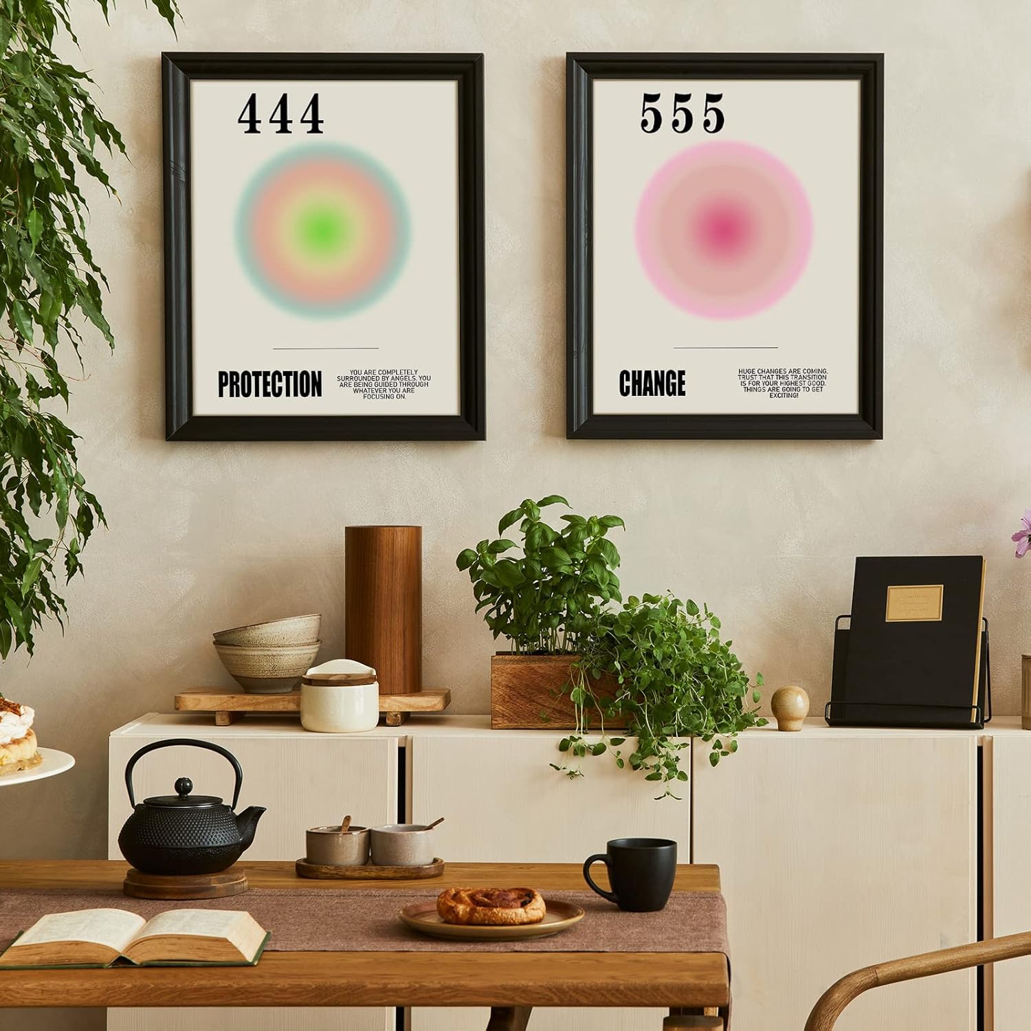 Juego de 9 pósteres con números de ángel Aura, estético, minimalista, positivo, afirmación positiva, inspirador, póster para habitación, lienzo
