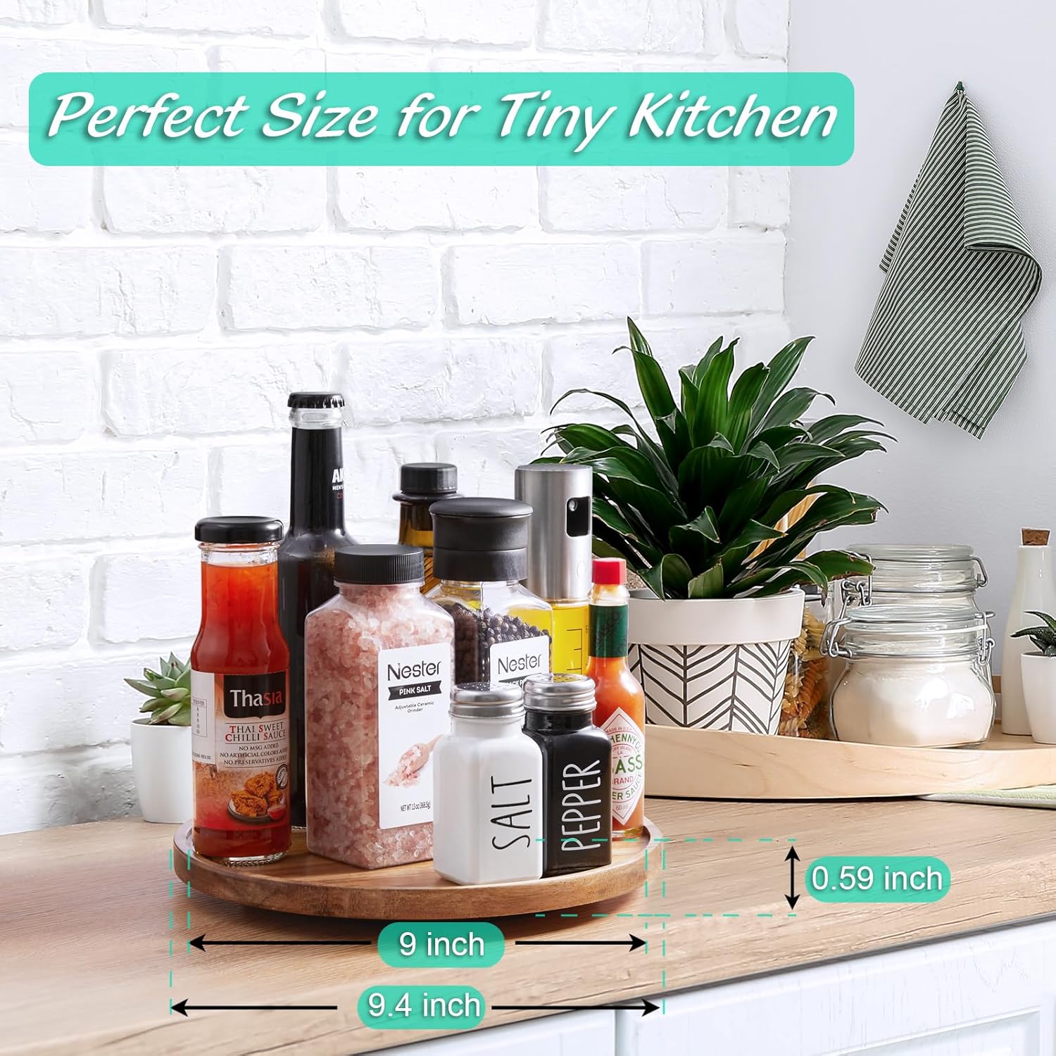 Lazy Susan – Organizador de tocadiscos, 9 pulgadas, madera de acacia Lazy Susan para gabinete, mesa de comedor, despensa, encimera, armario,