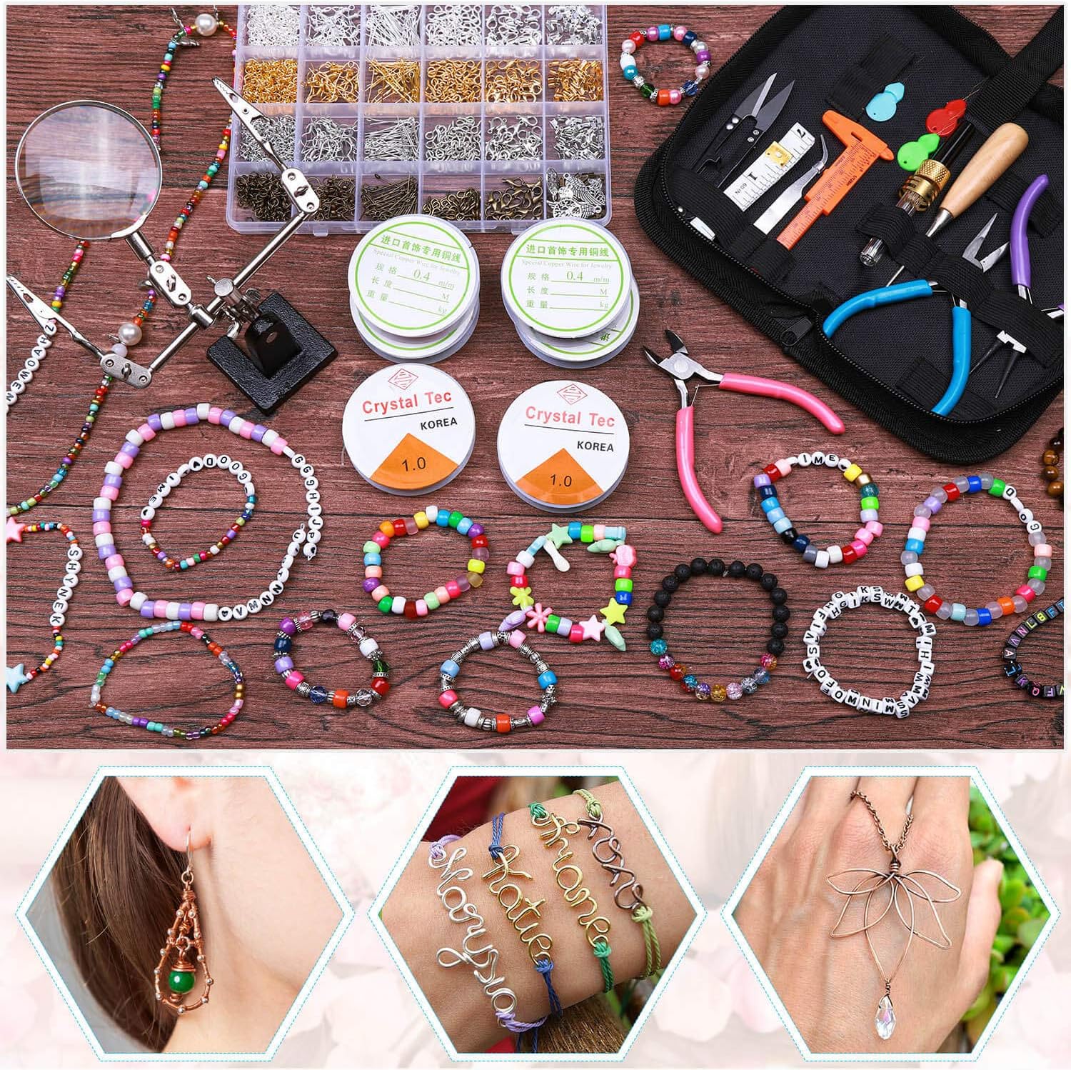 shynek Suministros para hacer joyas, kit de joyería de 1597 piezas con alicates de joyería, herramientas, alambre de joyería y accesorios de joyería