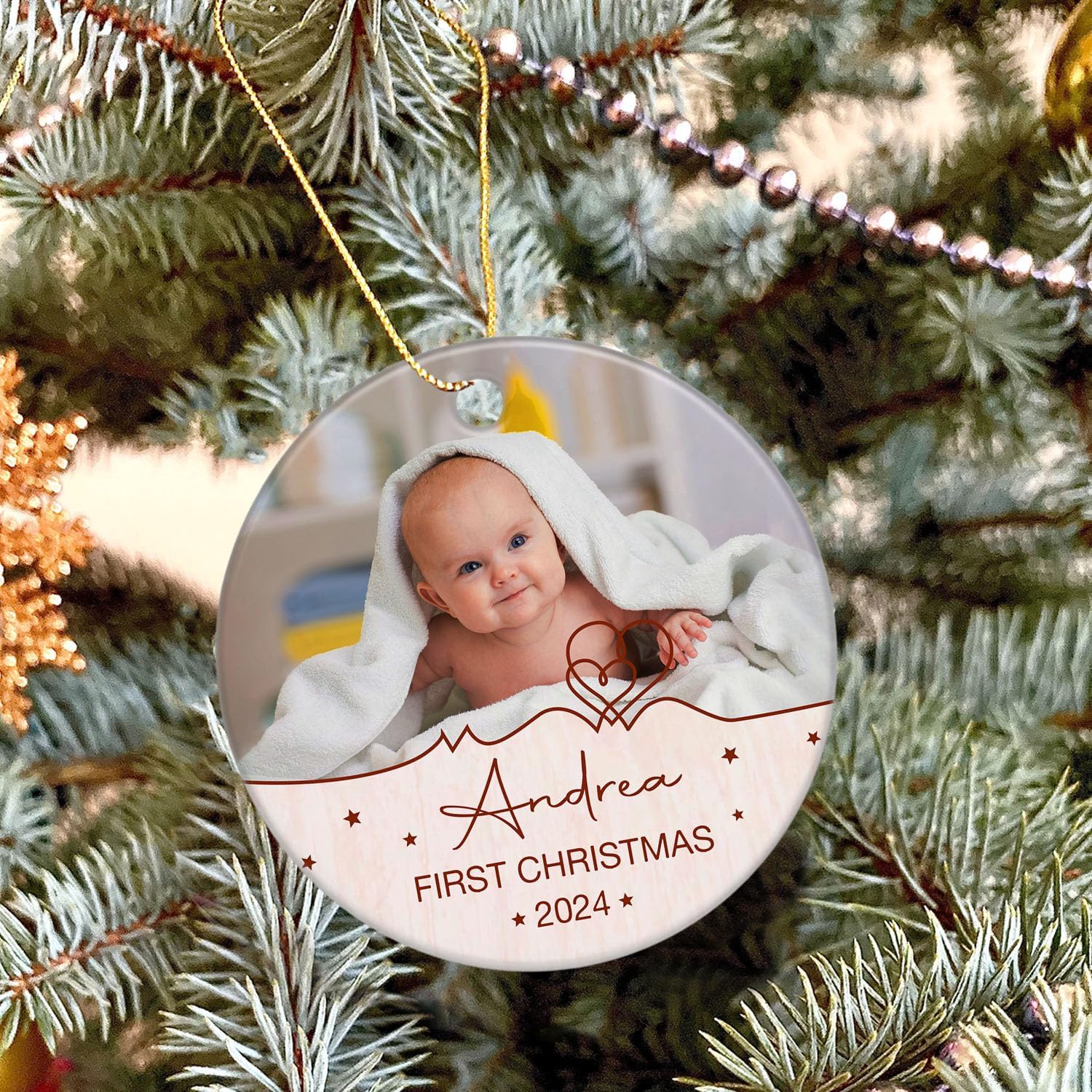 Adorno de cerámica personalizado para la primera Navidad, regalo personalizado para bebé de parte de los padres, adorno de recuerdo de Navidad del