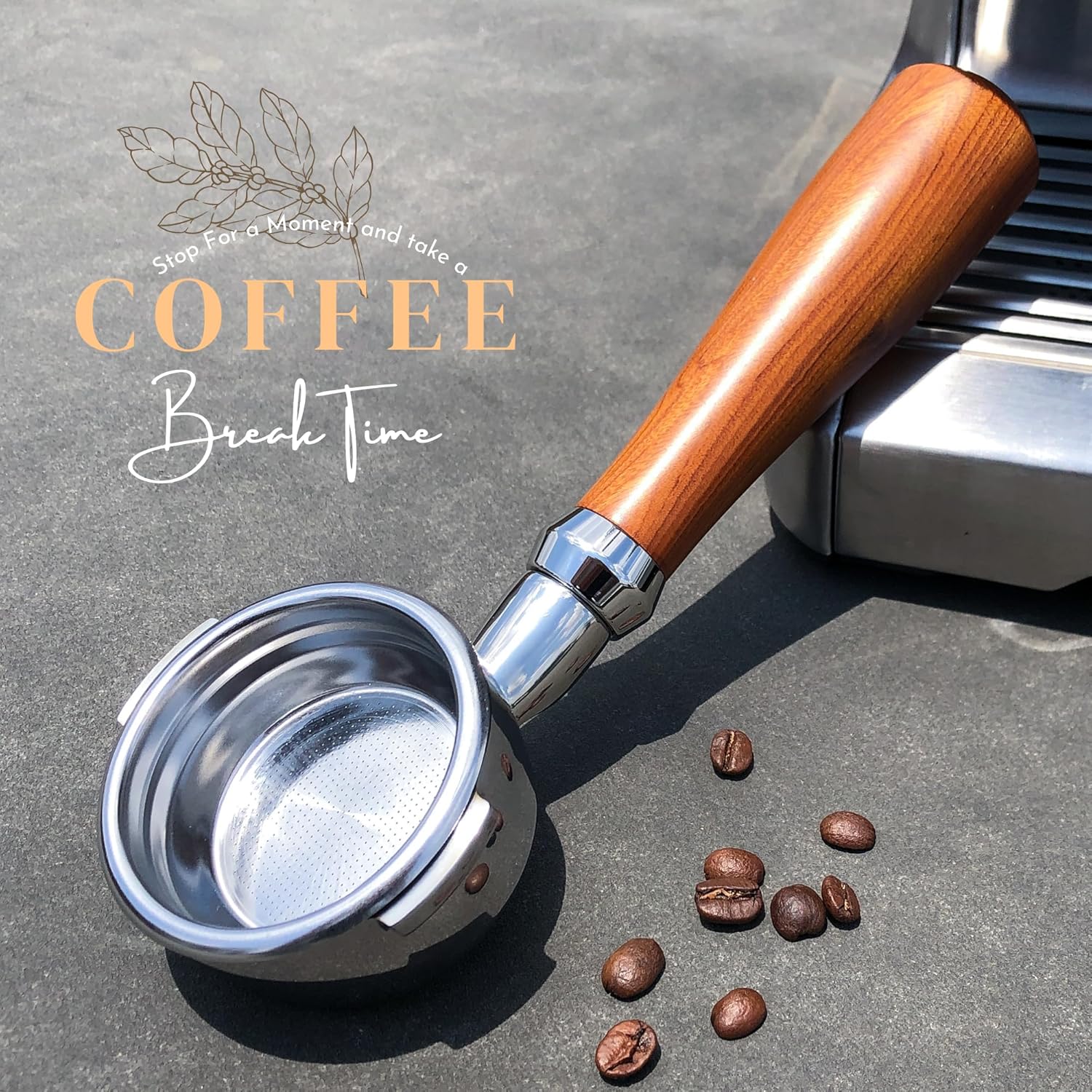 Portafiltro sin fondo de 2.283 in, portafiltro Bulipu compatible con Breville Oracle Touch BES900XL BES920XL BES980XL BES990BSS, mango de madera