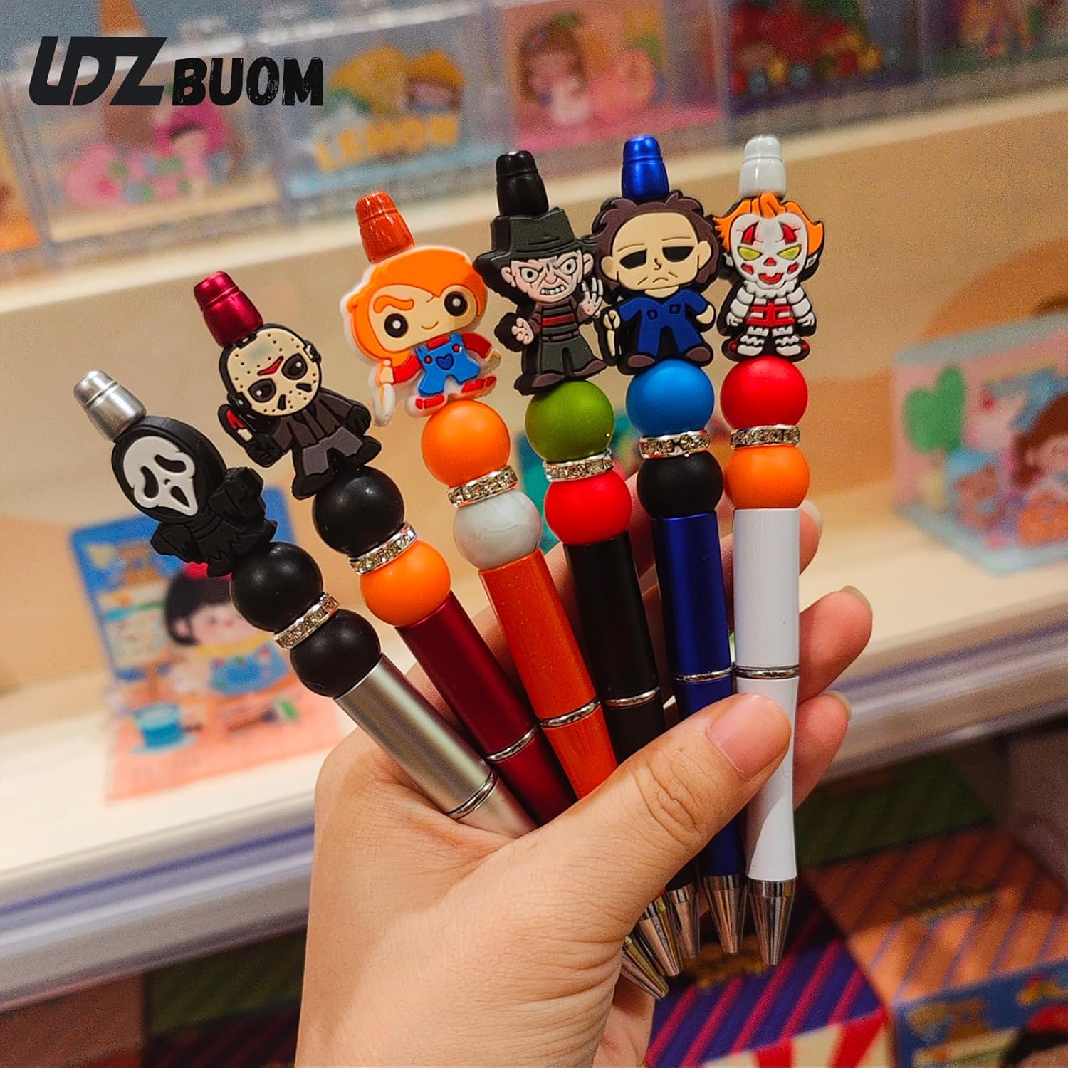 LDZBUOM 11 bolígrafos de rol de película de terror, novedosos bolígrafos de terror espeluznantes de Halloween para la escuela, suministros de