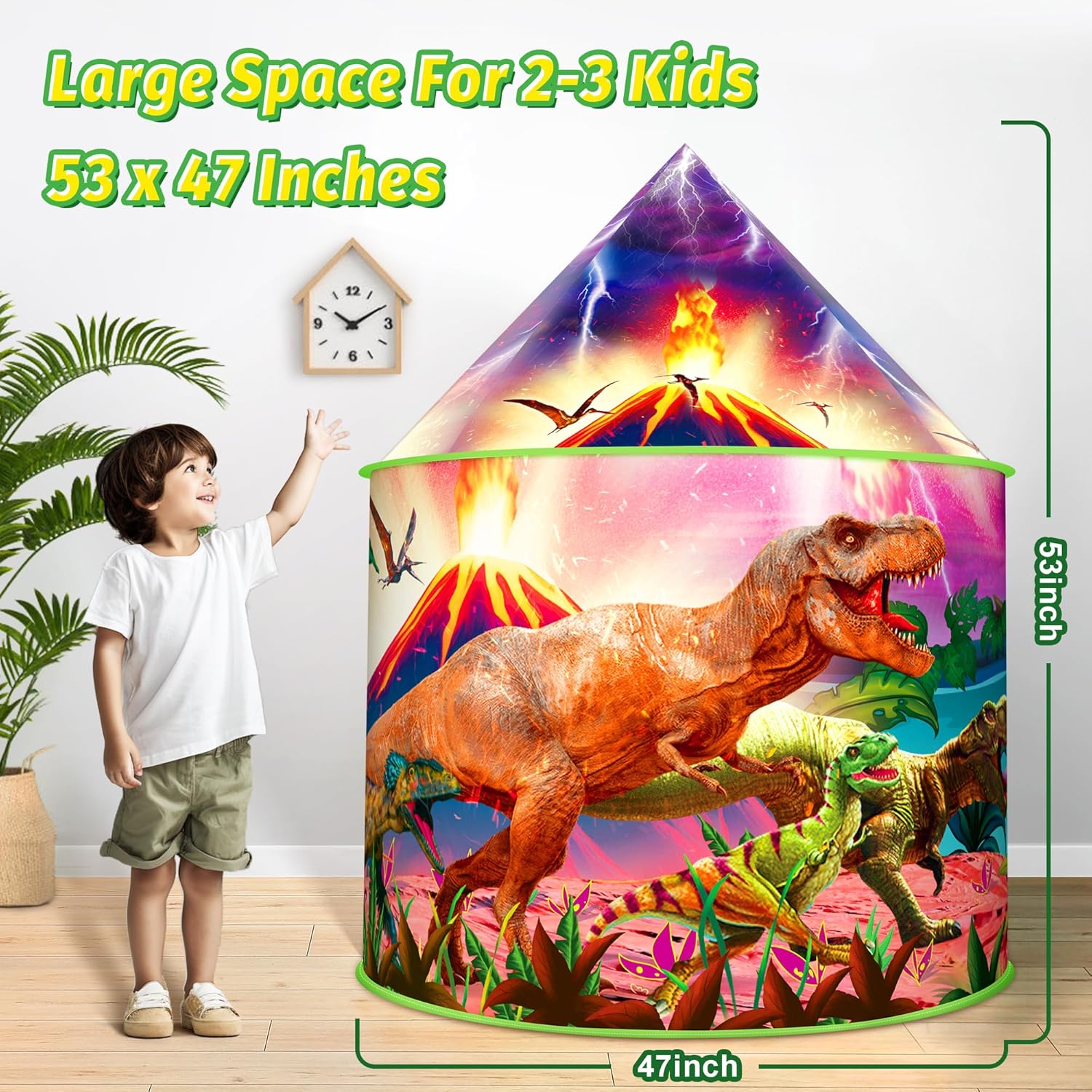 HopeRock Tienda de campaña de dinosaurio para niños con botón de rugido, tienda de campaña para niños con juguetes de dinosaurio para niños y niñas,