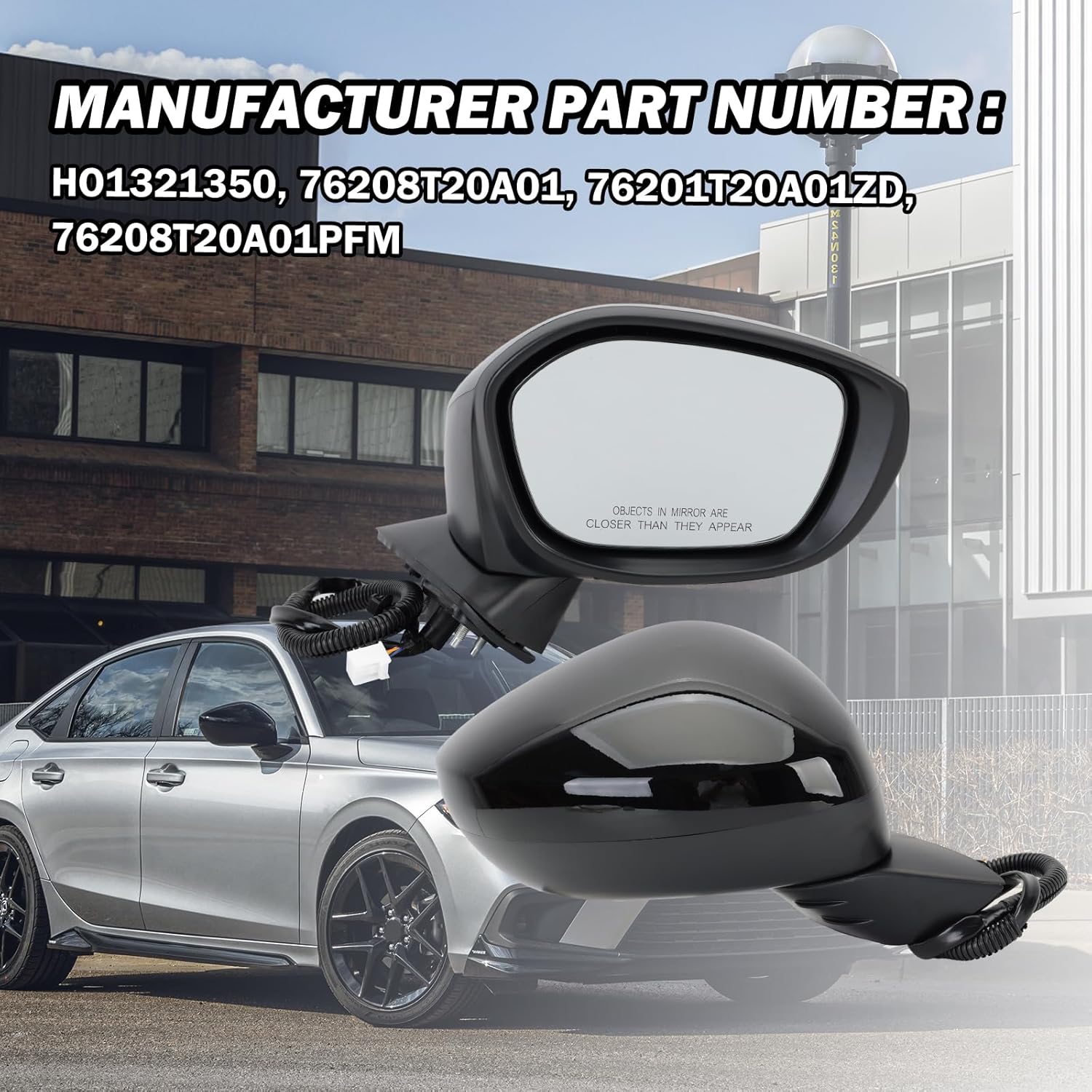 Espejo lateral derecho del pasajero compatible con Honda Civic SedanHatchback 2022, 2023, 2024, 2025, espejos con cristal eléctrico, sin