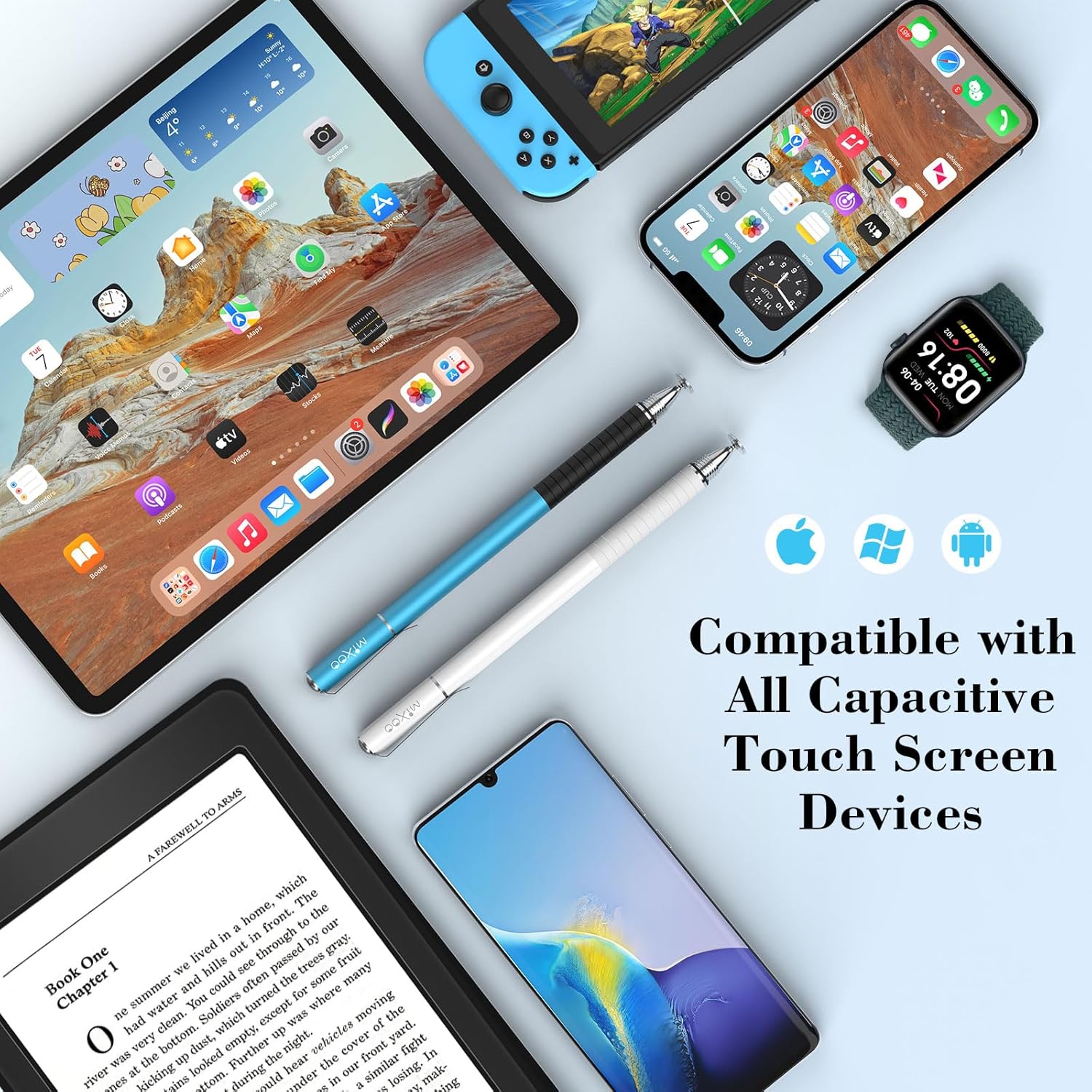 Mixoo Lápiz óptico para pantallas táctiles, paquete de 6, punta de disco y fibra, 2 en 1, lápiz capacitivo universal de alta sensibilidad para iPad,