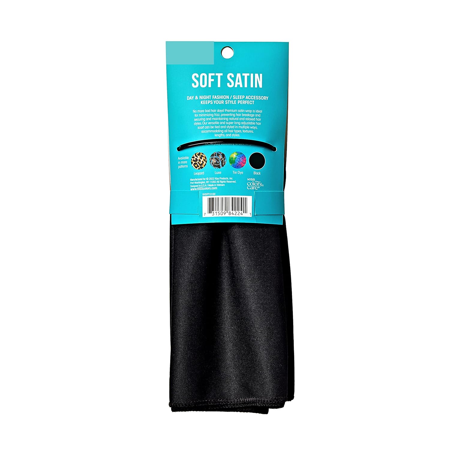KISS COLORS & CARE Bufanda de satén suave  Negro, de larga duración, multiusos, suave bufanda premium para minimizar el encrespamiento, evitar