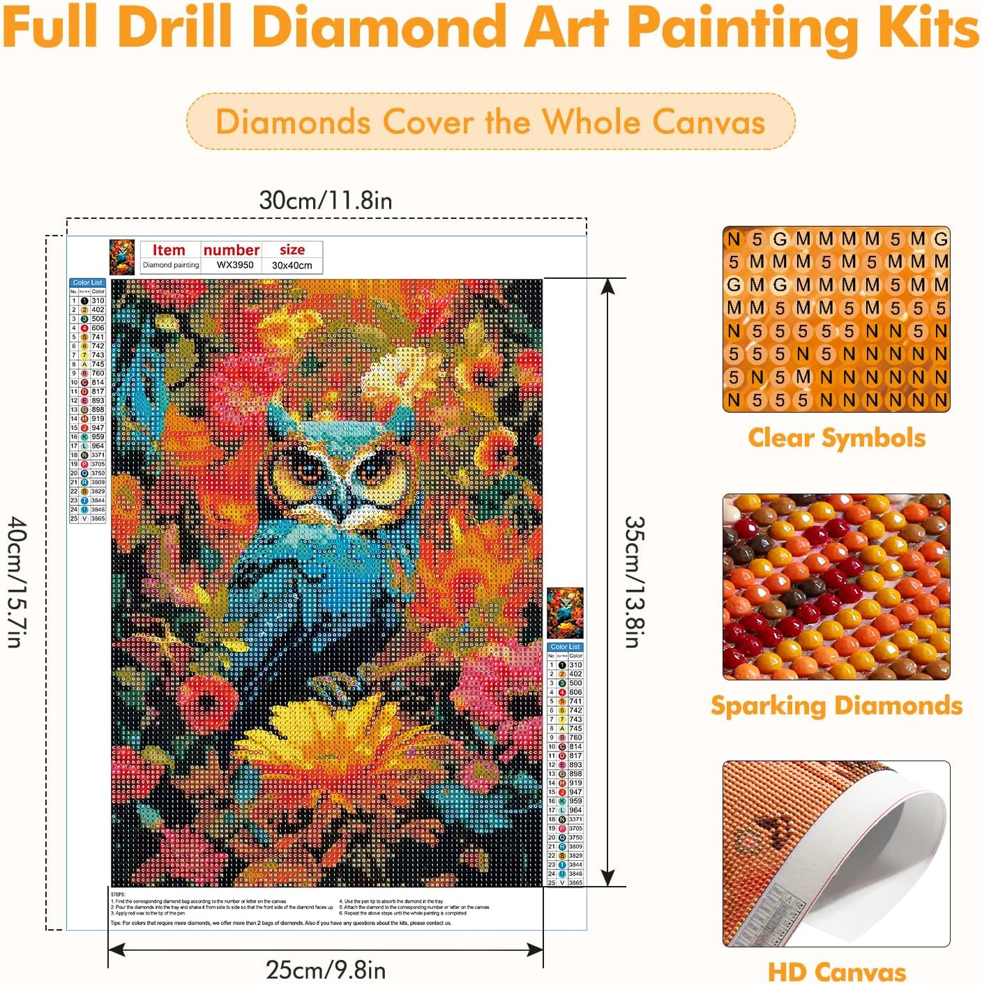 MOGTAA Kits de arte de diamantes de búho para adultos, kit de pintura de diamante de búho para principiantes, kit de bricolaje 5D de puntos de
