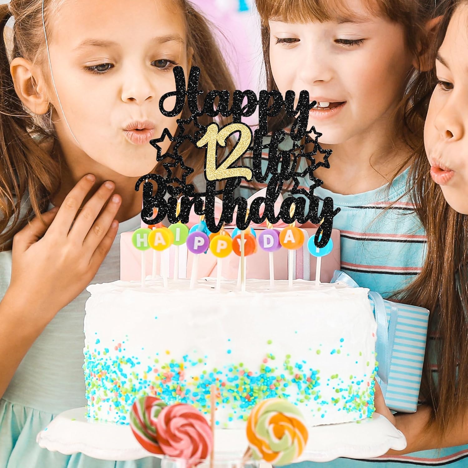 Gyufise 1 decoración para pastel de cumpleaños número 12, color negro y dorado con purpurina para felicitaciones a los 12 años de cumpleaños, 12