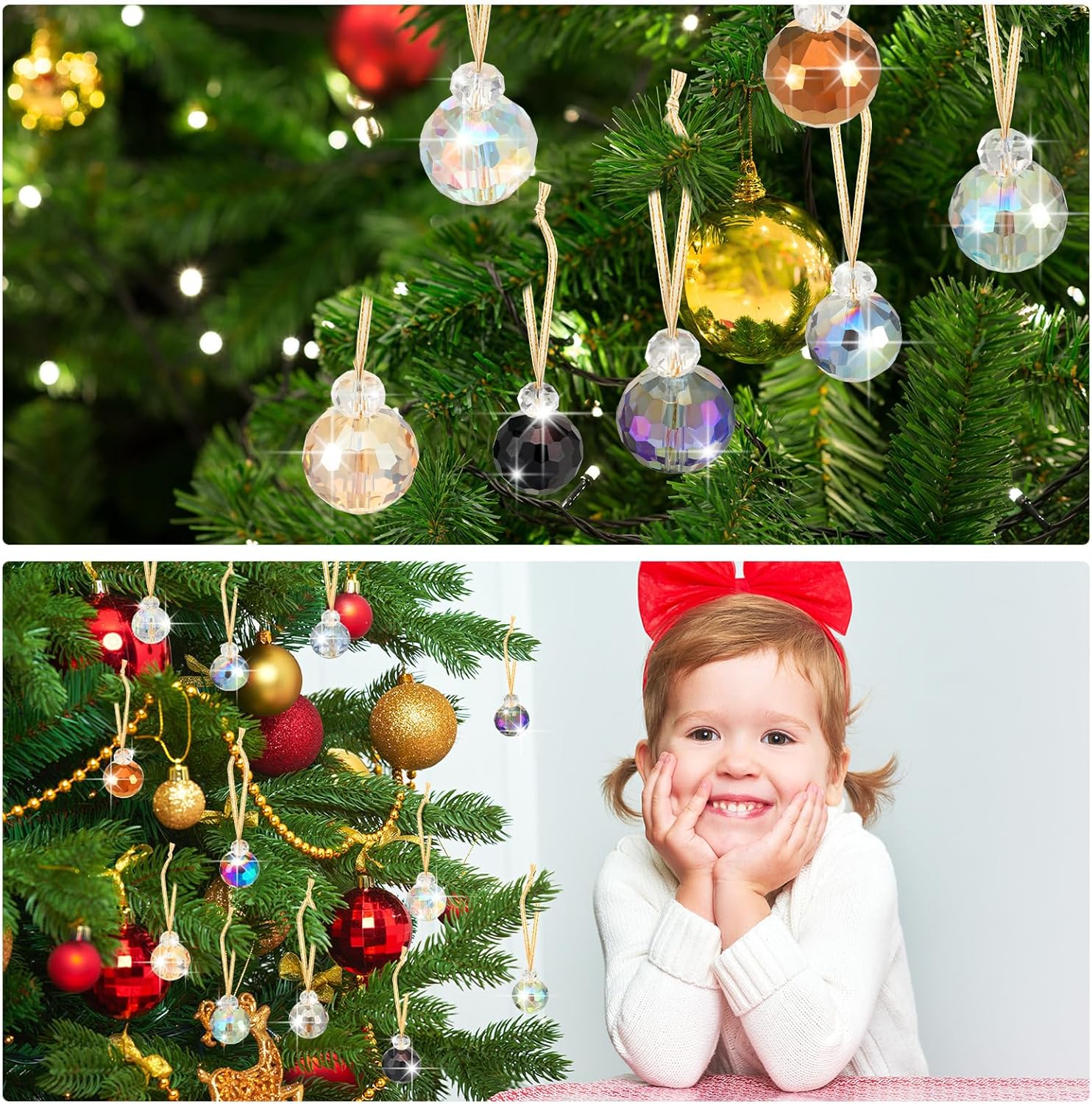 Zhehao 24 adornos de cristal de Navidad para decoración de árboles, mini esferas de cristal multicolor para colgar, prisma de 0.87 pulgadas, bolas