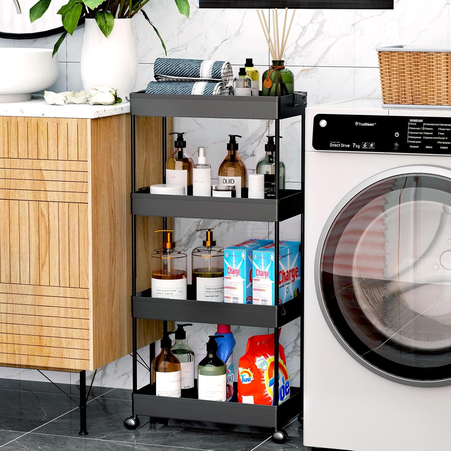 SPACEKEEPER Carrito de almacenamiento de 4 niveles, carrito rodante para baño, organizador de almacenamiento, estante móvil para cocina, sala de