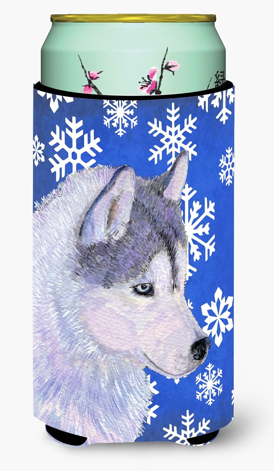 Caroline’s Treasures SS4602TBC Siberian Husky Winter Snowflakes Holiday Tall Boy Hugger Can Cooler Sleeve Hugger – Funda lavable a máquina para