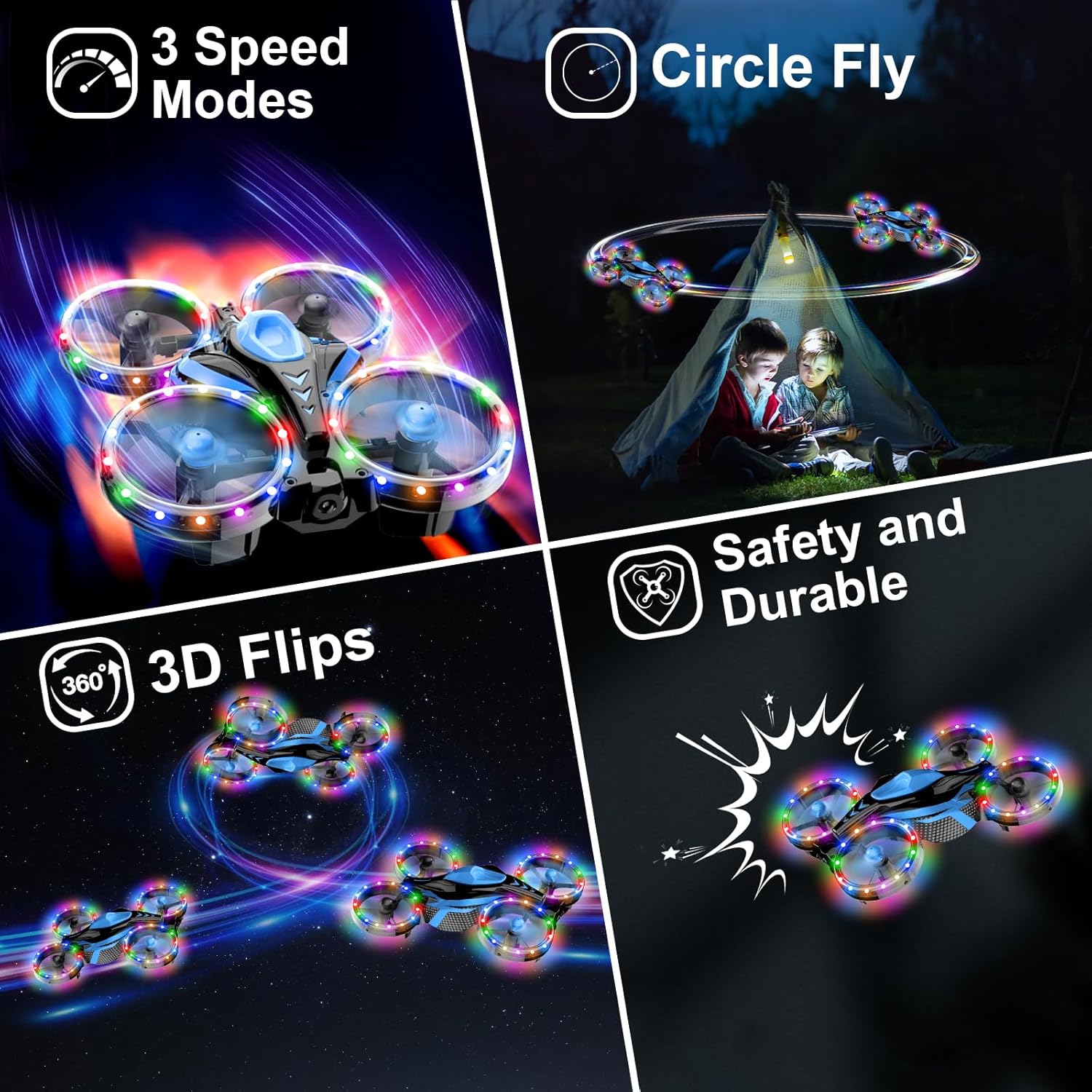 Drones para niños – Juguetes para niños y niñas, regalos perfectos de Navidad y cumpleaños, modo dual para tierra y mosca, luces LED flash con 12