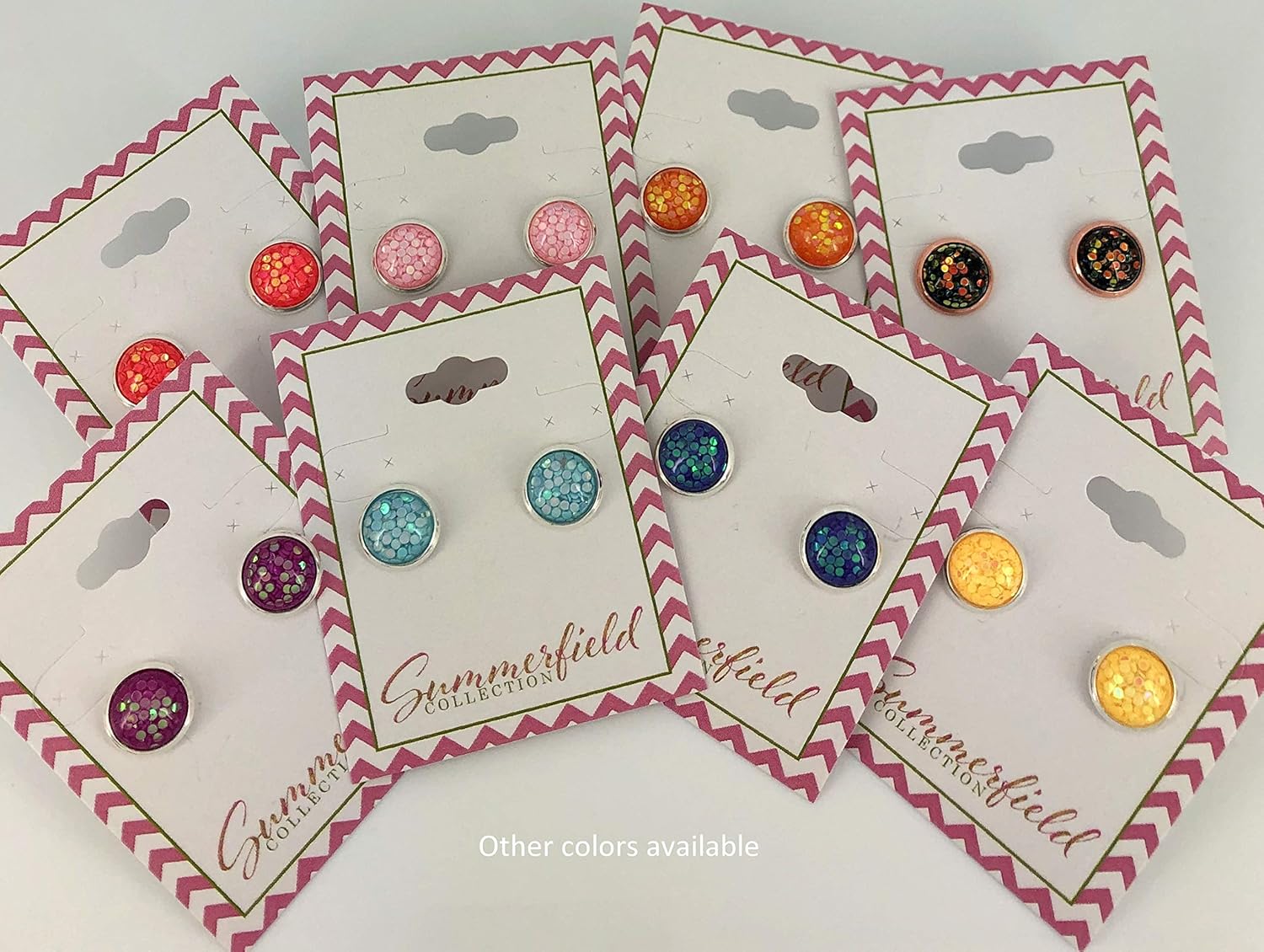 Summerfield Collection Shiny Silver-tone Iridescent Glitter Resin Stud Earrings 10mm (Yellow)