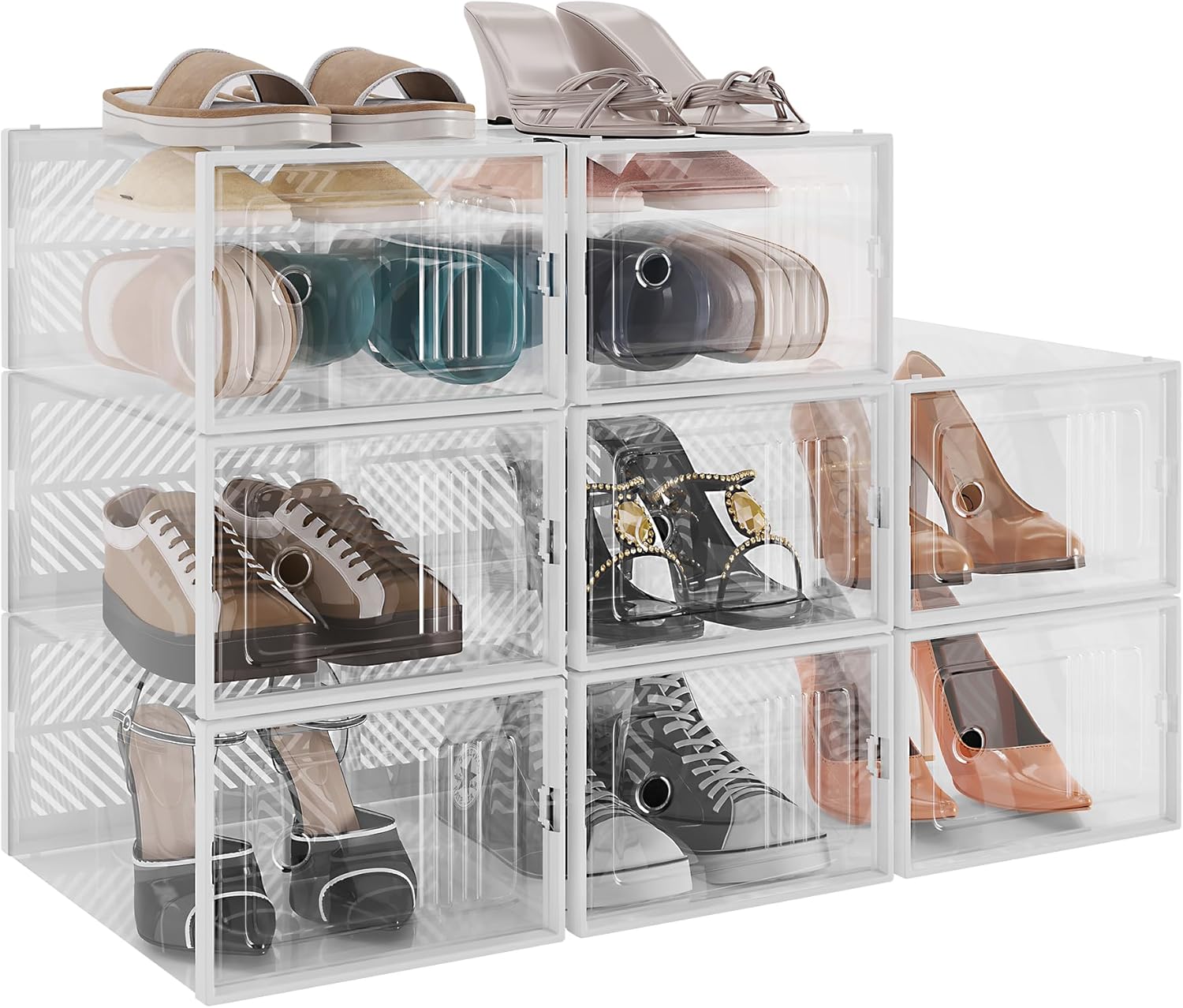 Organizador grande de zapatos, paquete de 8, tiene capacidad para hasta 12 pares de zapatero más grueso con divisores interiores extraíbles para