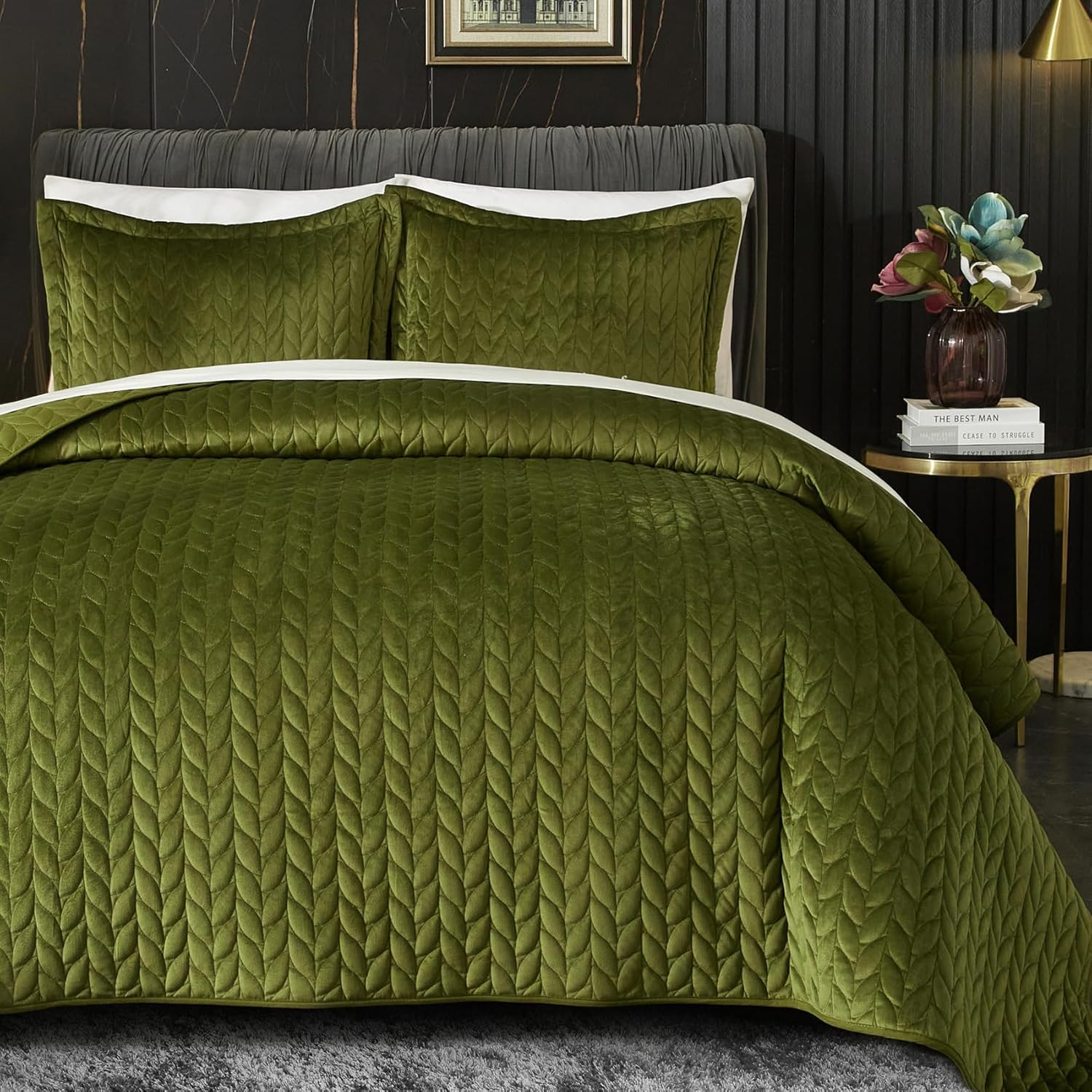 Ivellow Edredón de terciopelo tamaño King, colcha ligera verde, colcha reversible suave para todas las estaciones, edredón de terciopelo de lujo de