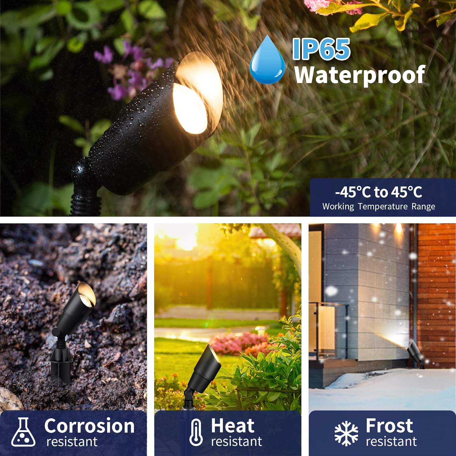 Gardenreet Iluminación de paisaje de latón de bajo voltaje, color negro, 12 V CACC impermeable, luces LED para exteriores, lámpara de iluminación