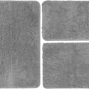 Juego de alfombras de baño de 3 piezas, alfombras de baño suaves y absorbentes, alfombra de baño de contorno en forma de U con respaldo de goma Juego de alfombras de baño de 3 piezas, alfombras de baño suaves y absorbentes, alfombra de baño de contorno en forma de U con respaldo de goma