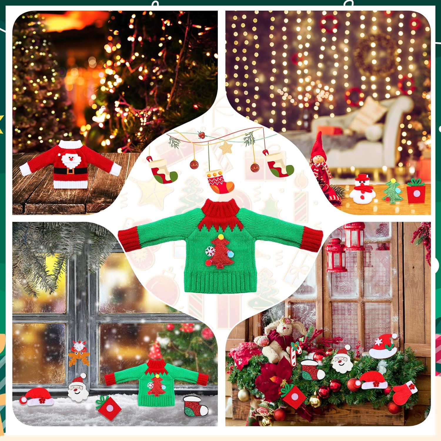 Poen 14 piezas de accesorios de ropa de muñeca elfo de Navidad, incluye suéter, calcomanías de Papá Noel, ropa para decoraciones navideñas de