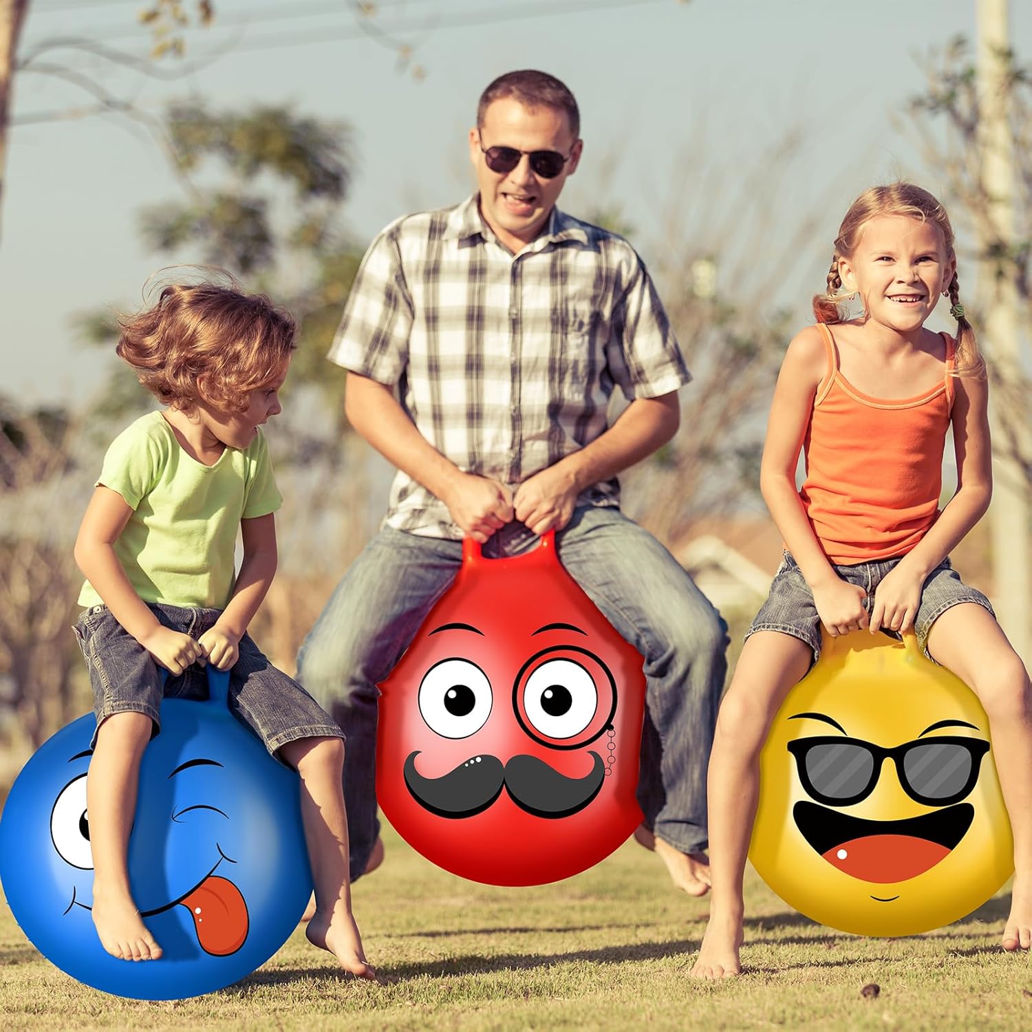 5 pelotas hinchables de 22 pulgadas, bola de salto de hippity hop, pelota de goma con asa, inflable, 5 expresiones divertidas, juguetes de salto de