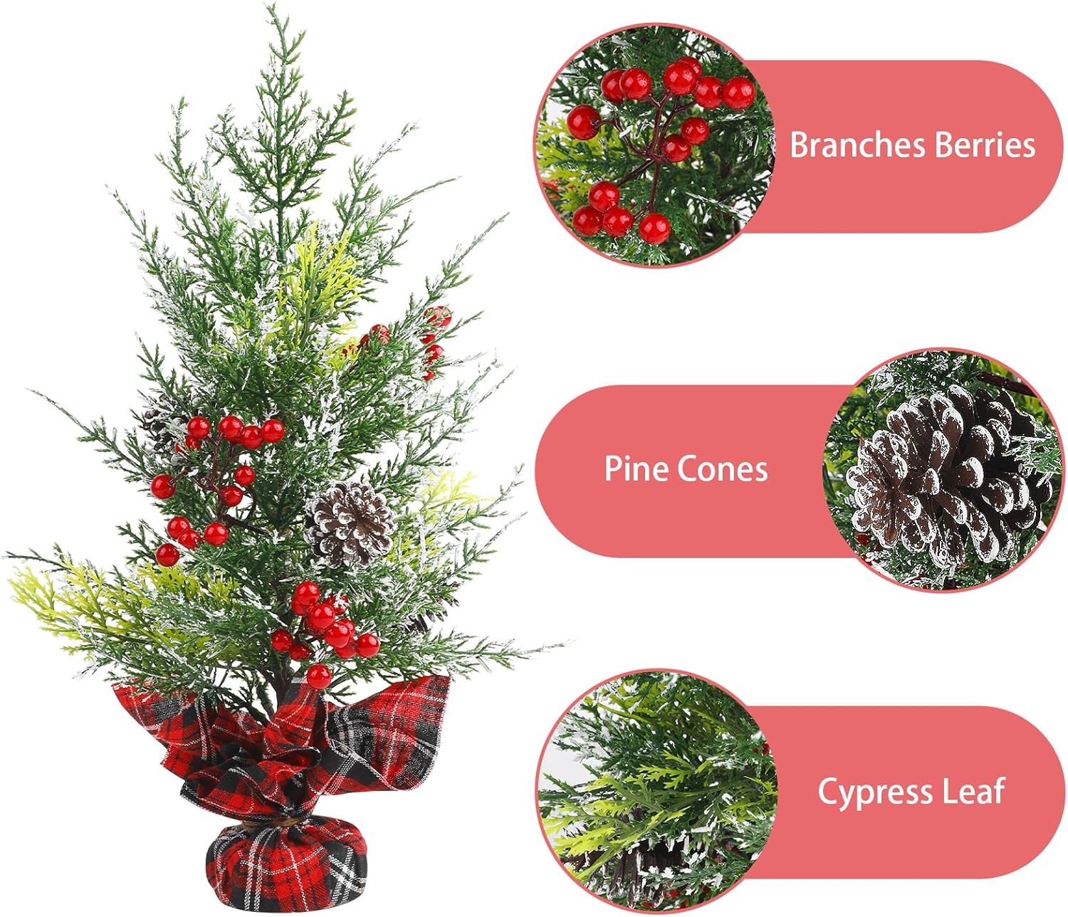 CCINEE Mini árbol de Navidad de 16 pulgadas, pequeño árbol artificial de mesa de Navidad, decorado con conos de pino y racimos de bayas para