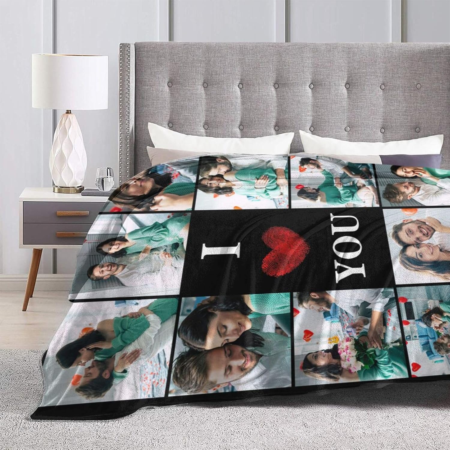 Manta personalizada con foto “I Love You”, regalos para parejas, manta personalizada única 2023, regalos de fotos para aniversario, día de San