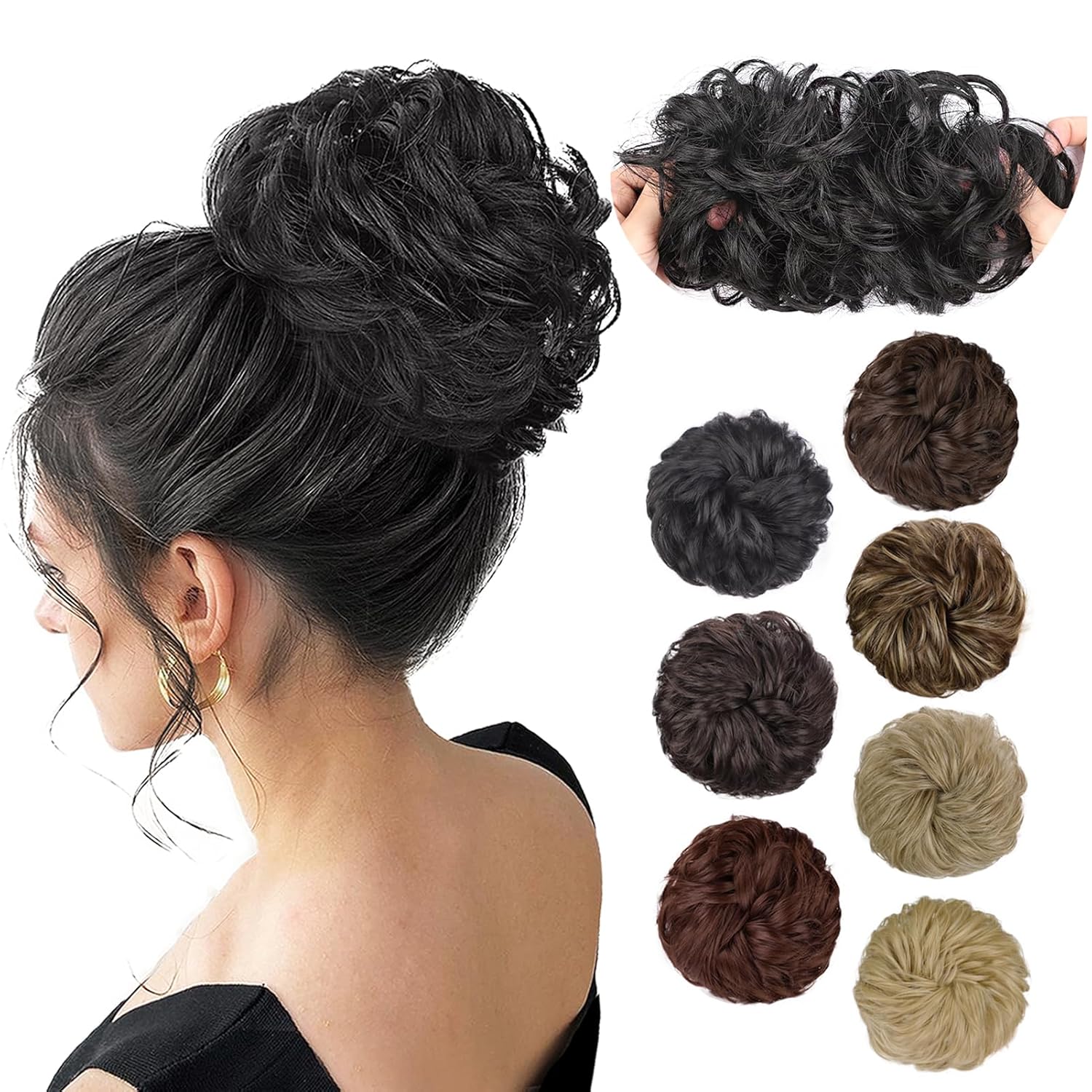 Earfodo Extensiones de cabello sintético para moño desordenado, para uso diario, 1 unidad (1.77 onzas, 1B)