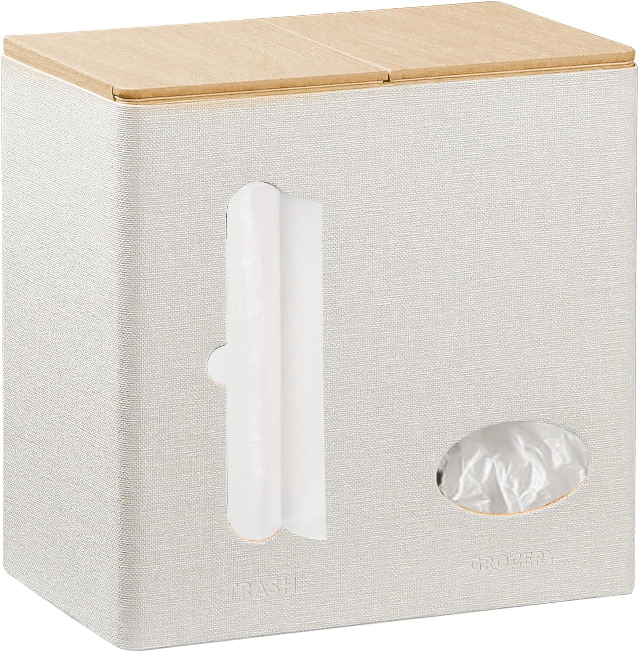 Fanousy Soporte 2 en 1 para bolsas de comestibles y dispensador de bolsas de basura montado en la pared, caja de plástico para bolsa de basura de 13