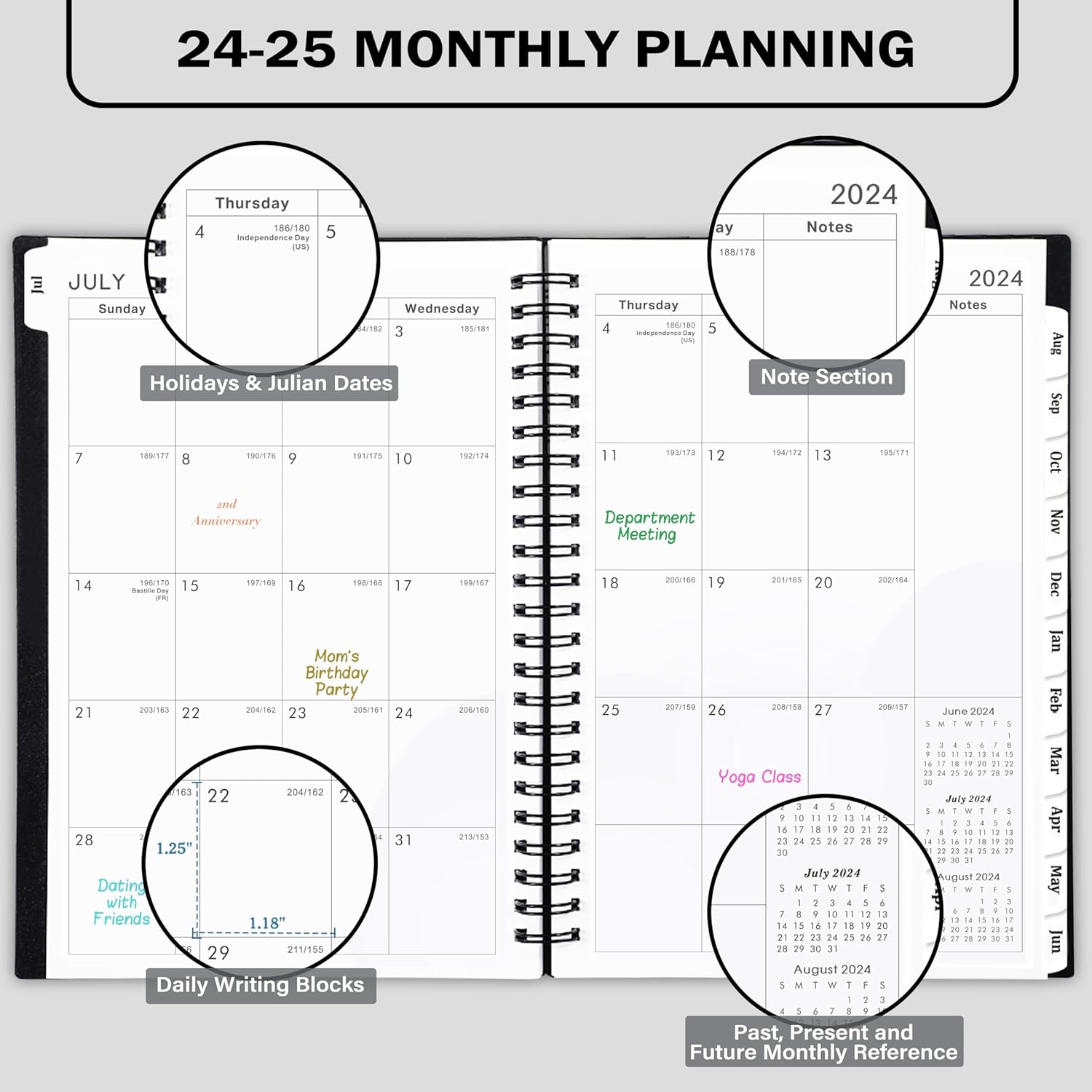 Agenda académica 2024-2025  Agenda semanal y mensual 2024-2025, julio 2024  junio 2025, planificador calendario, 6.4 x 8.5 pulgadas con cubierta