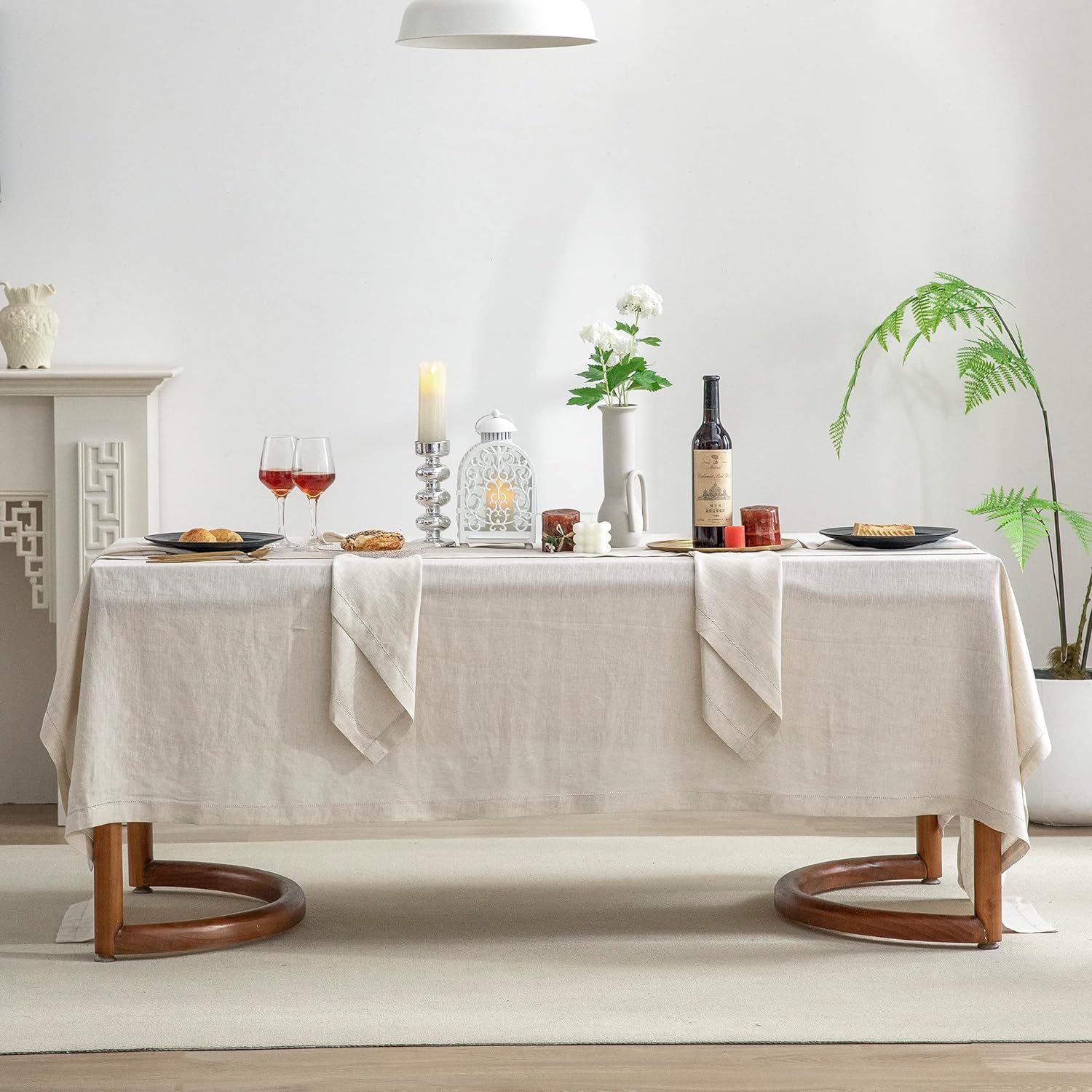 EVERLY Mantel de lino puro con vainica, 100% lino francés lavado a la piedra para mesas rectangulares de cocina, comedor, 60 x 84 pulgadas, lavable